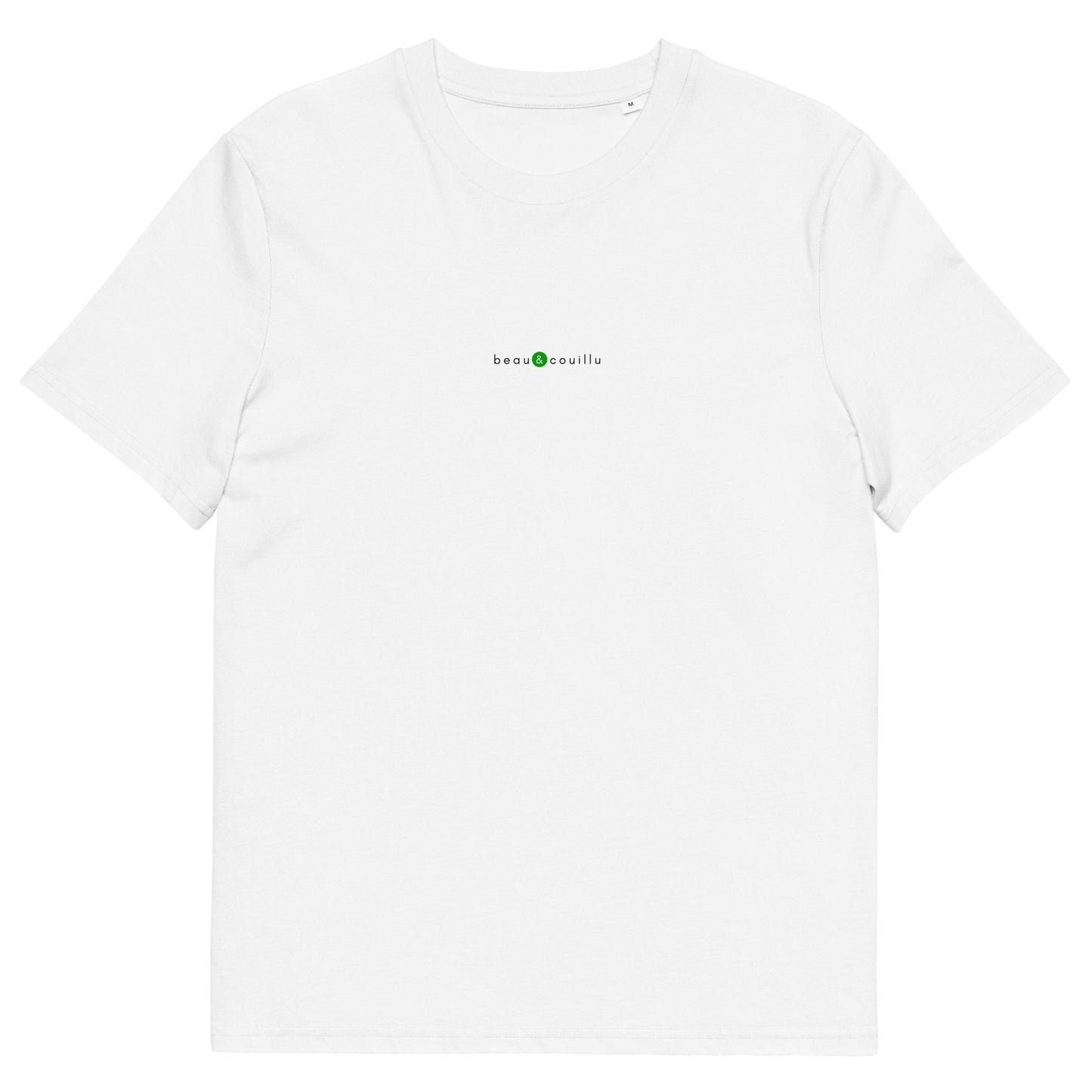 T-shirt blanc de qualité, logo vert, beau et couillu de la marque belle et beau