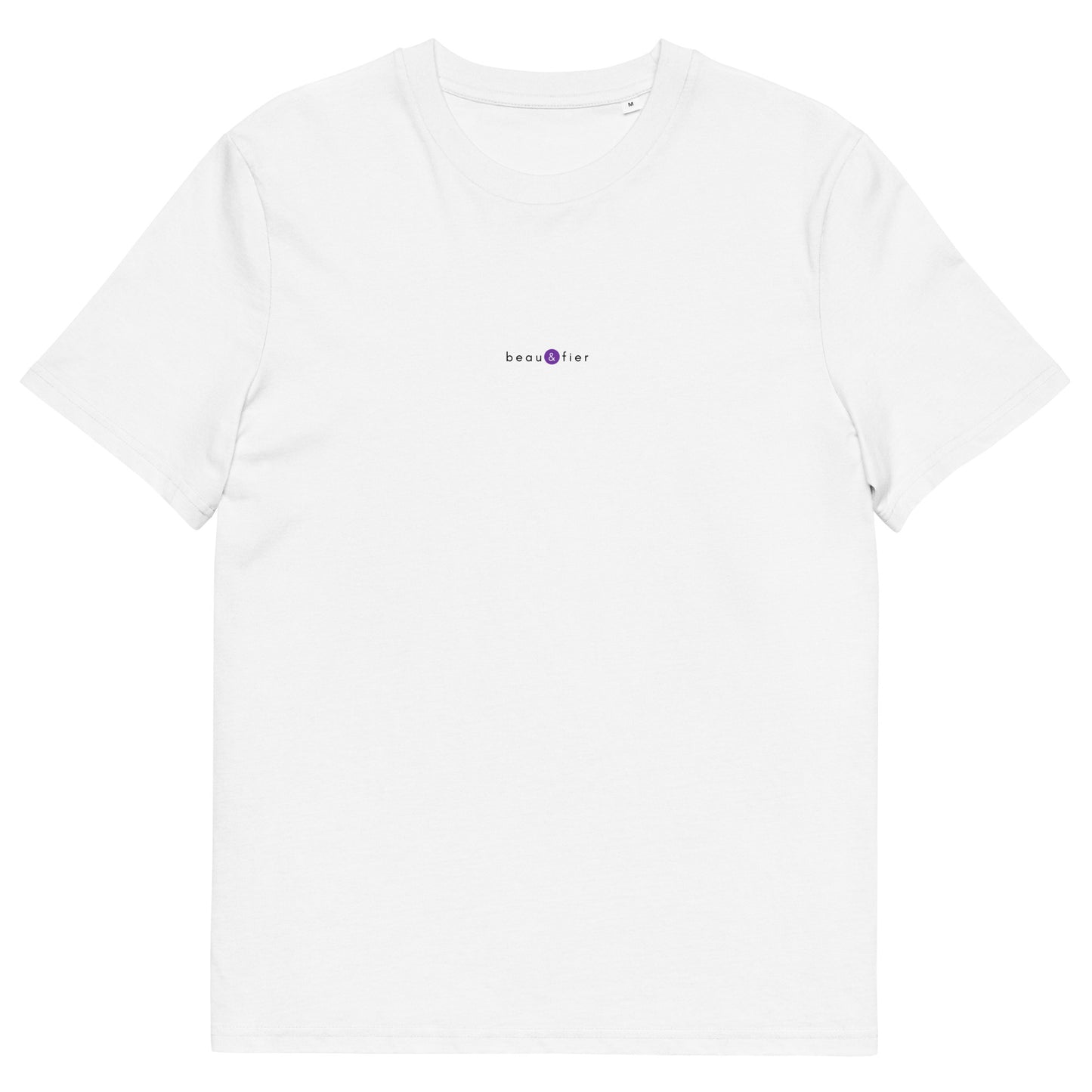 T-shirt blanc décalé et original, logo violet, beau et fier de la marque belle et beau