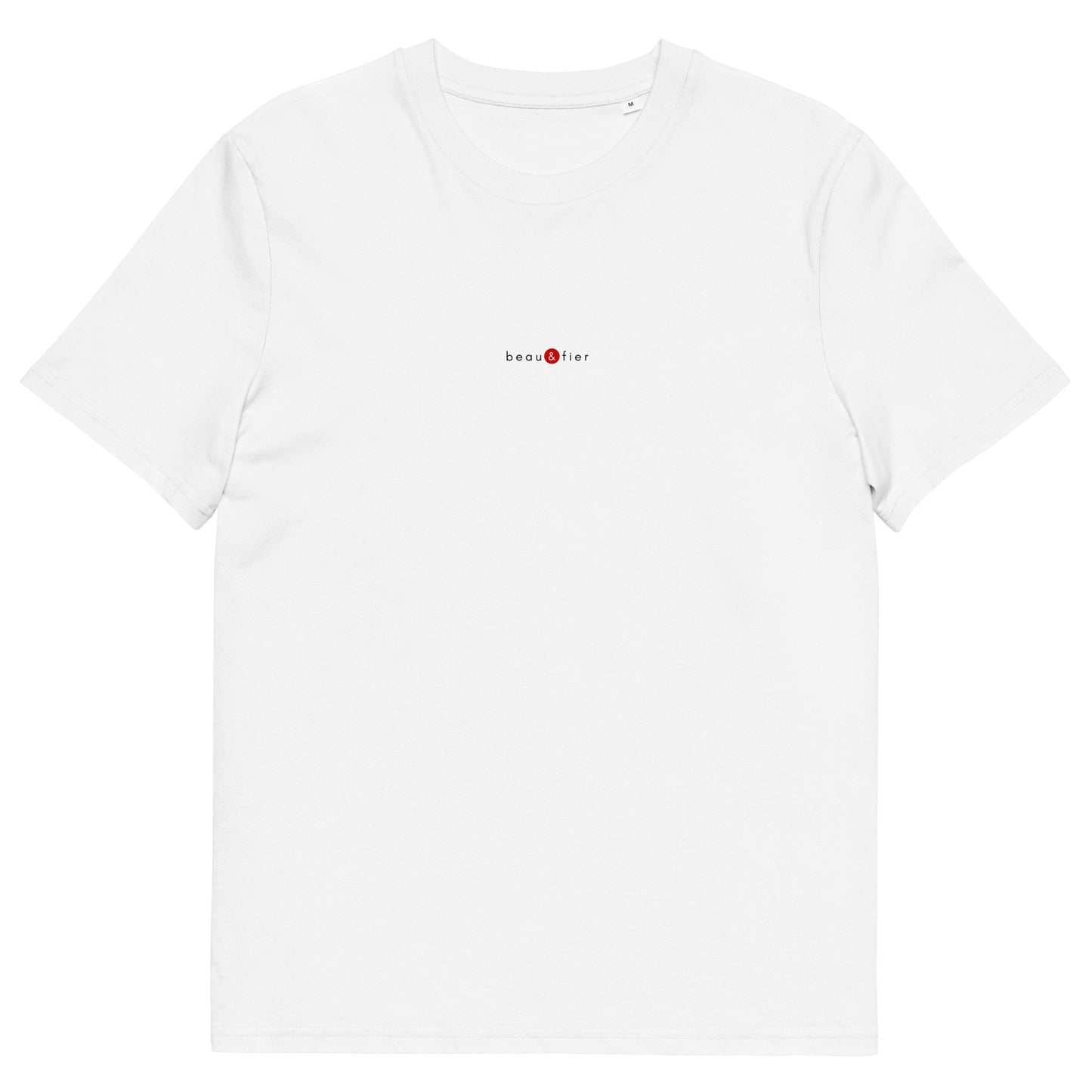 T-shirt blanc écoresponsable, logo rouge, beau et fier de la marque belle et beau
