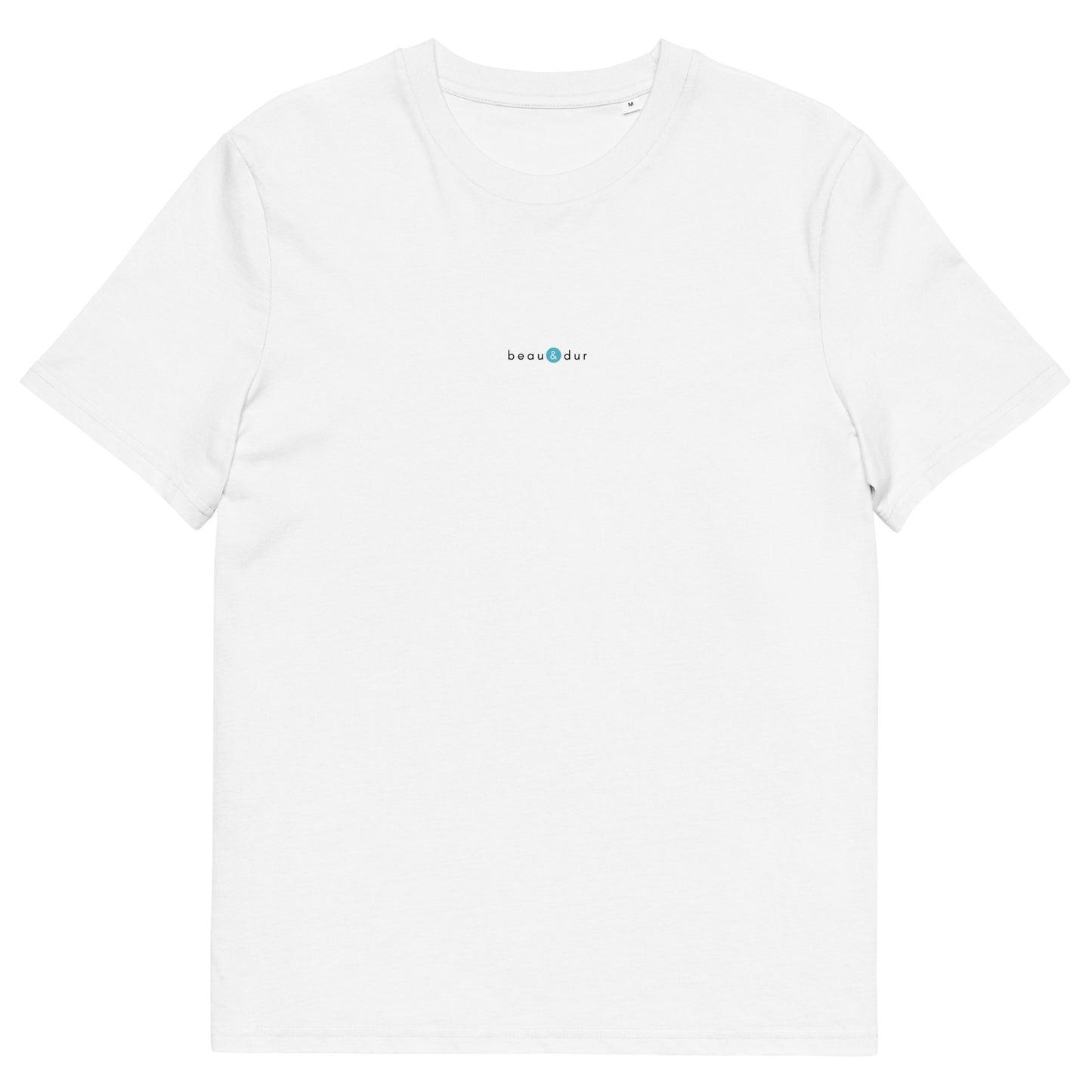 T-shirt blanc femme et homme stylé, logo bleu, beau et dur de la marque belle et beau