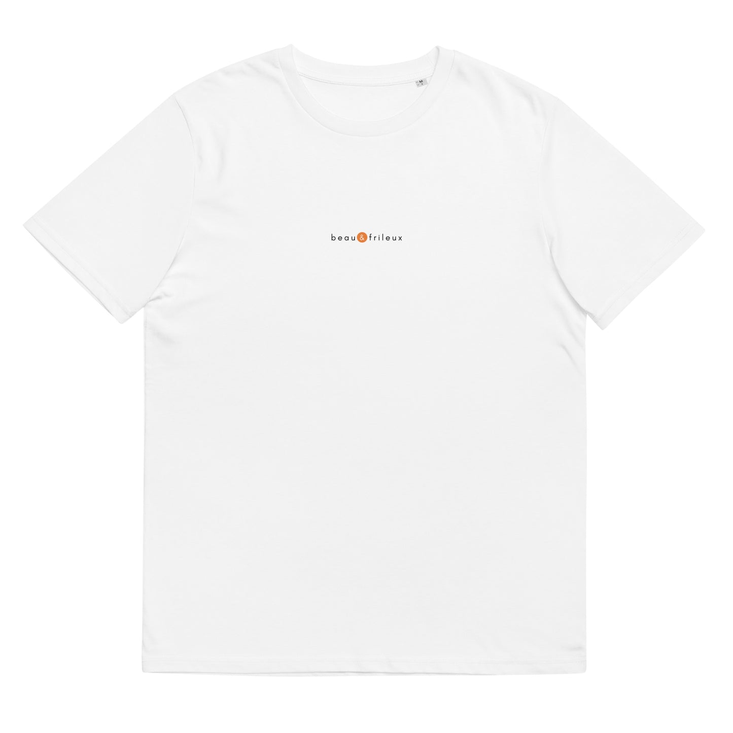 T-shirt blanc humour drôle positif, logo orange, beau et frileux de la marque belle et beau