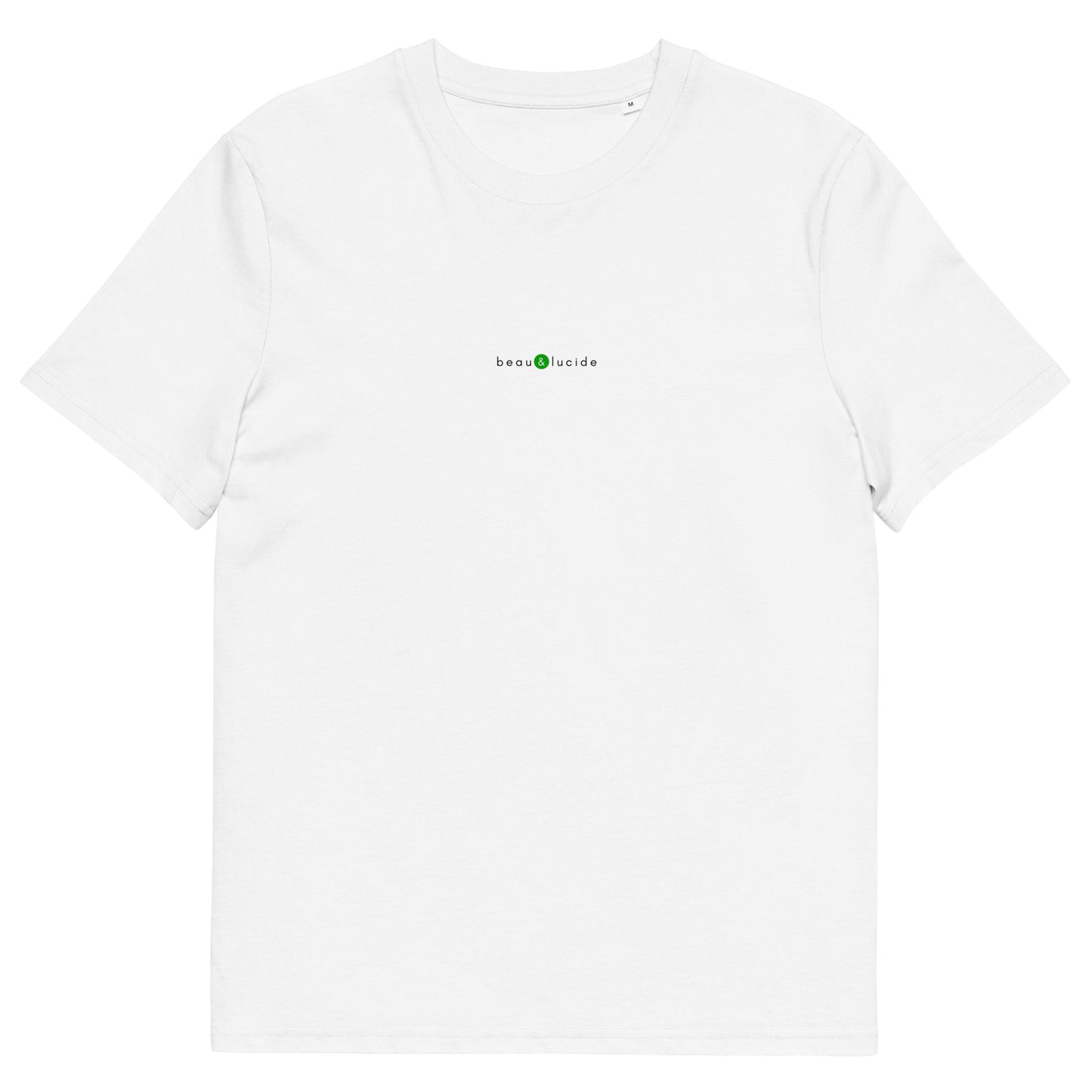 T-shirt blanc personnalisé, logo vert, beau et lucide de la marque belle et beau
