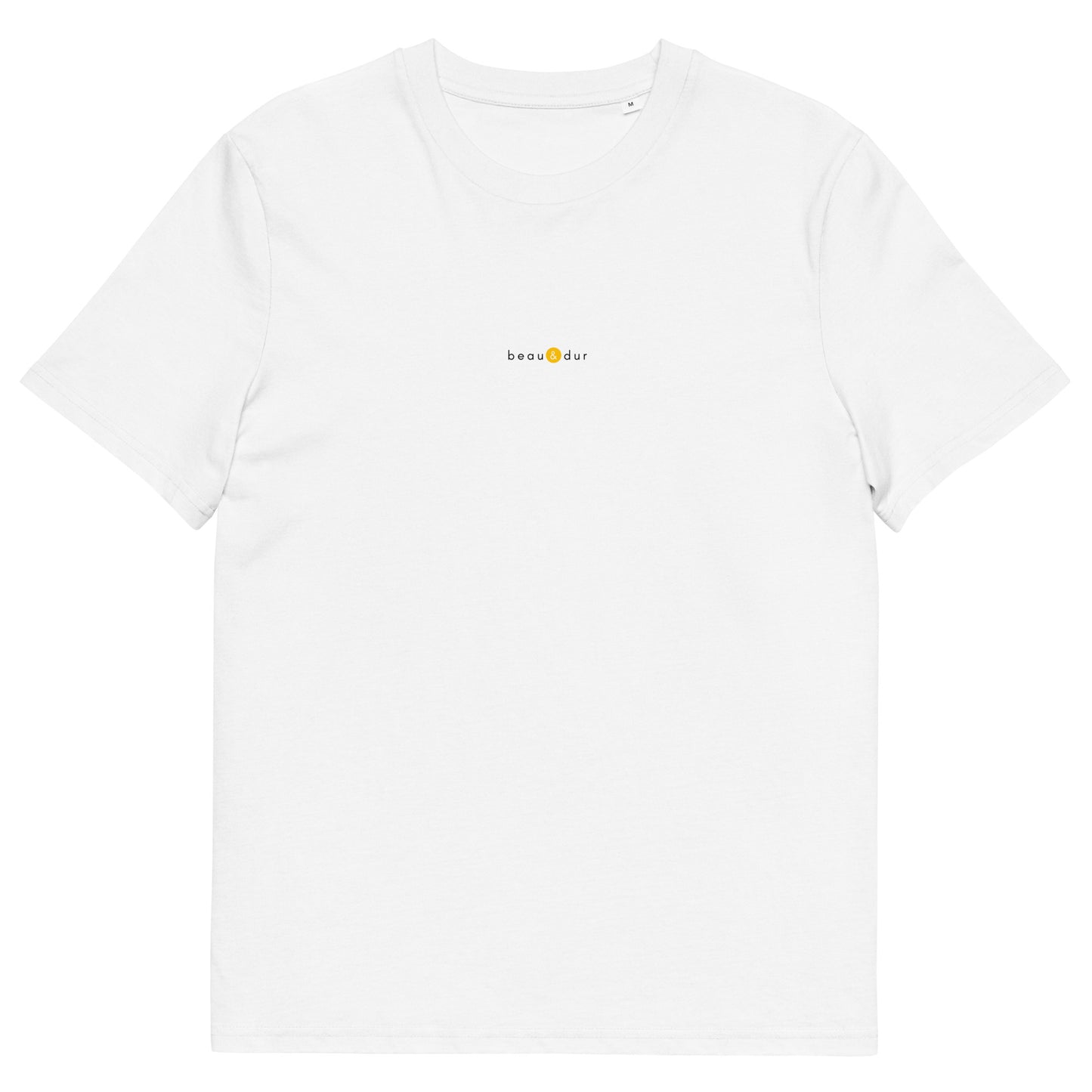 T-shirt blanc tendance, logo jaune, beau et dur de la marque belle et beau