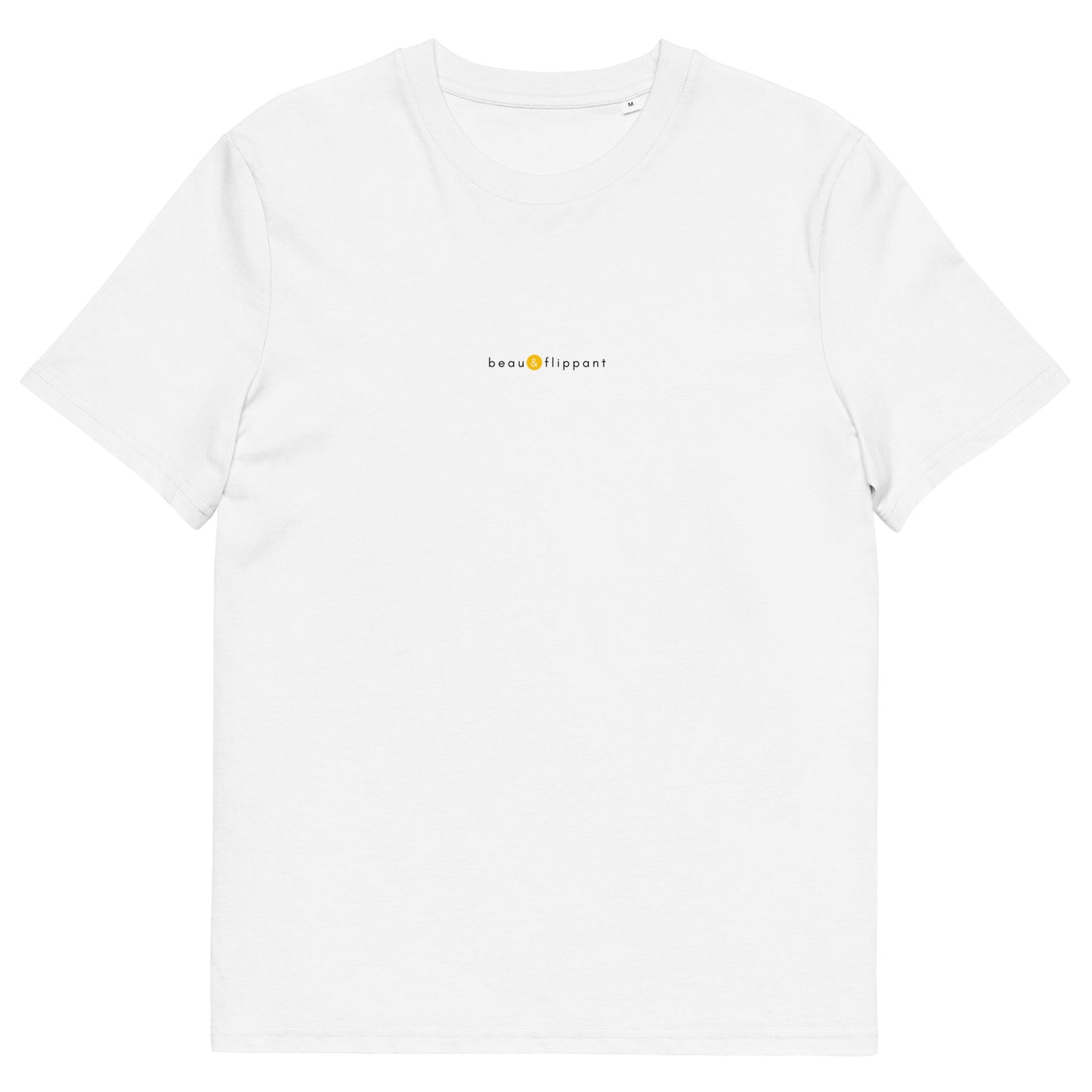 T-shirt blanc tendance, logo jaune, beau et flippant de la marque belle et beau
