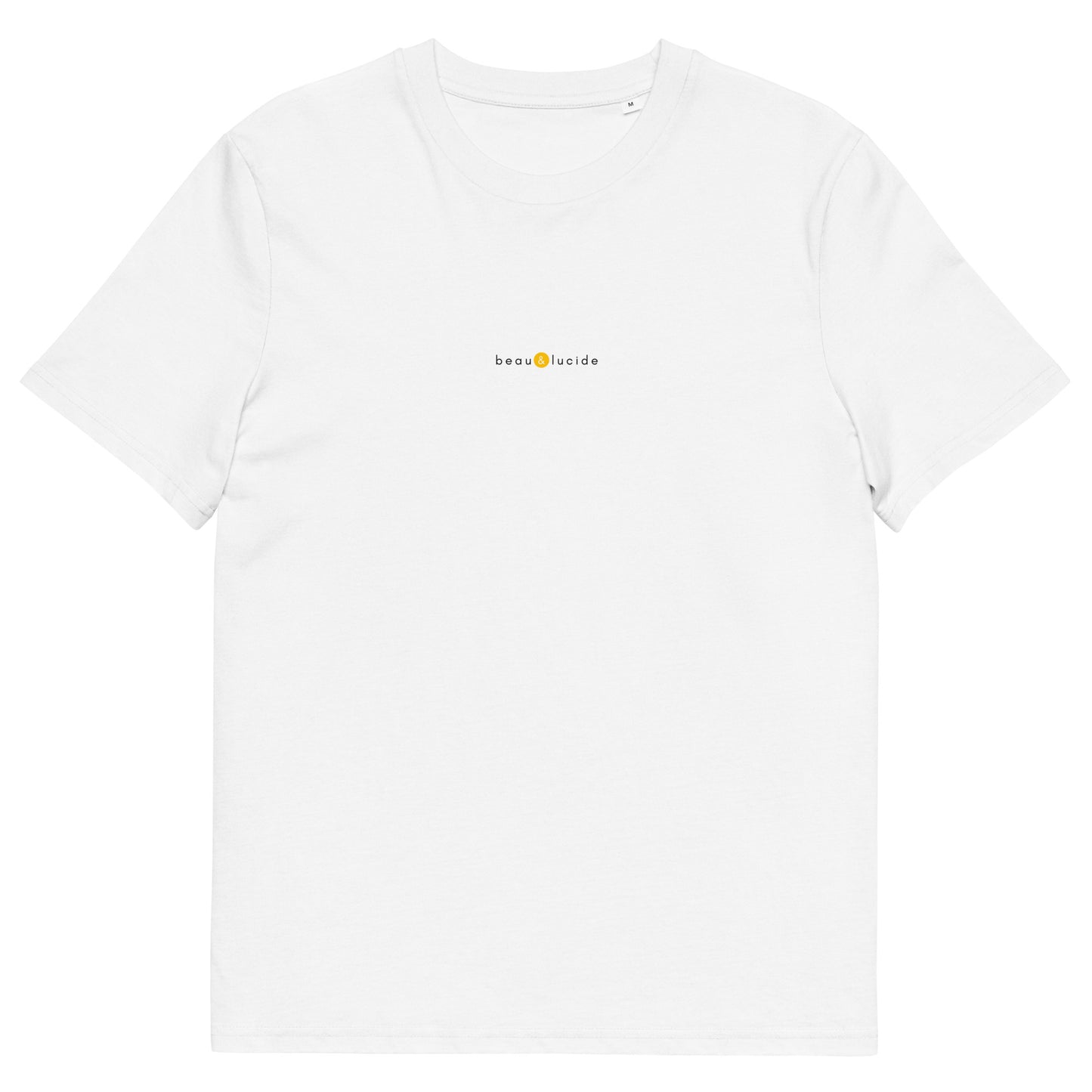 T-shirt blanc tendance, logo jaune, beau et lucide de la marque belle et beau