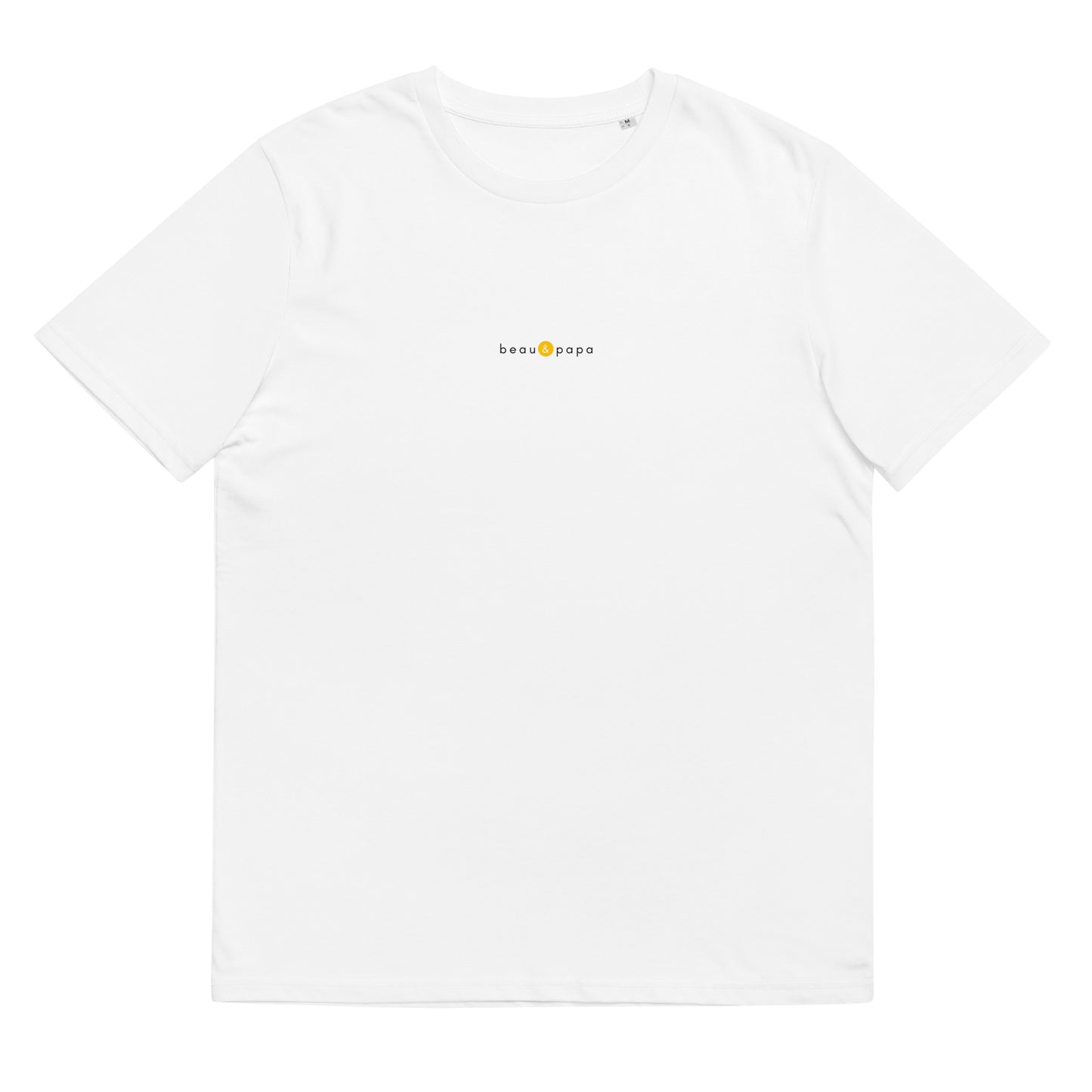 T-shirt blanc tendance, logo jaune, beau et papa de la marque belle et beau