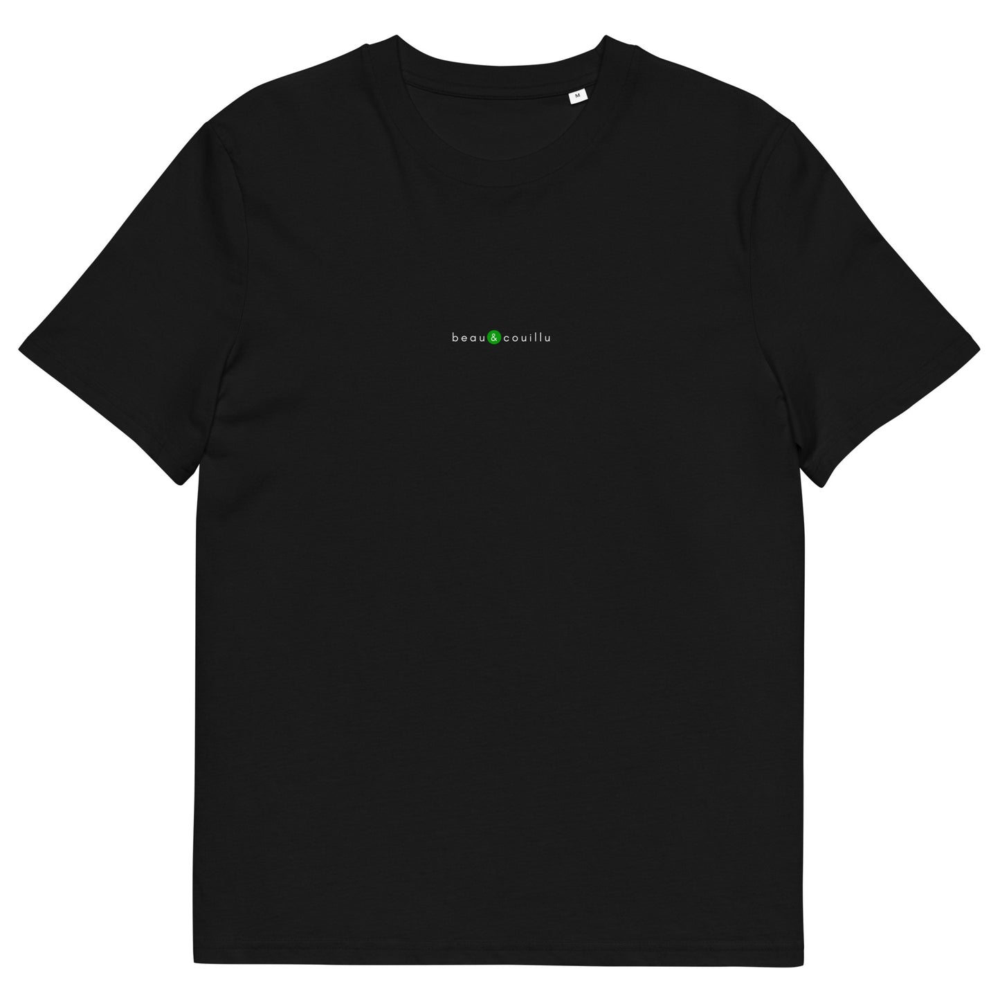 T-shirt noir de qualité, logo vert, beau et couillu de la marque belle et beau