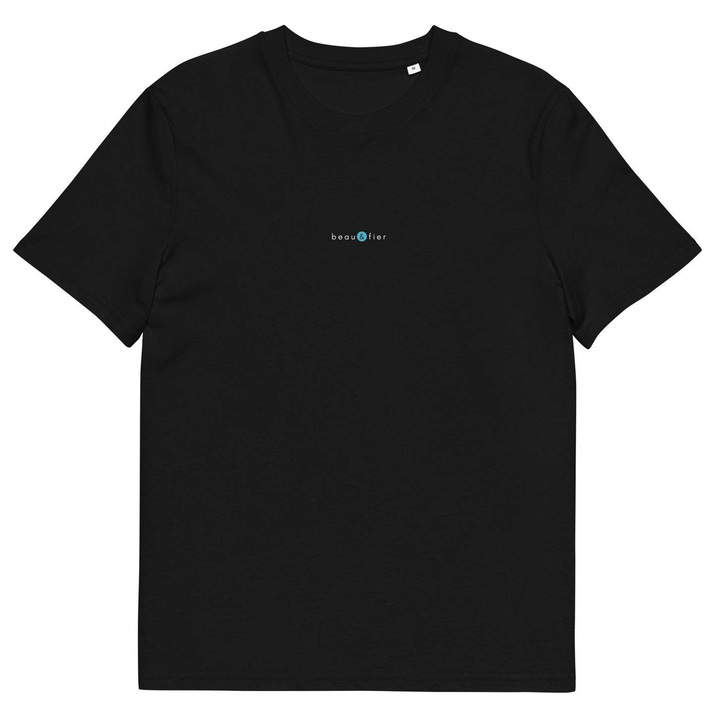 T-shirt noir femme et homme stylé, logo bleu, beau et fier de la marque belle et beau