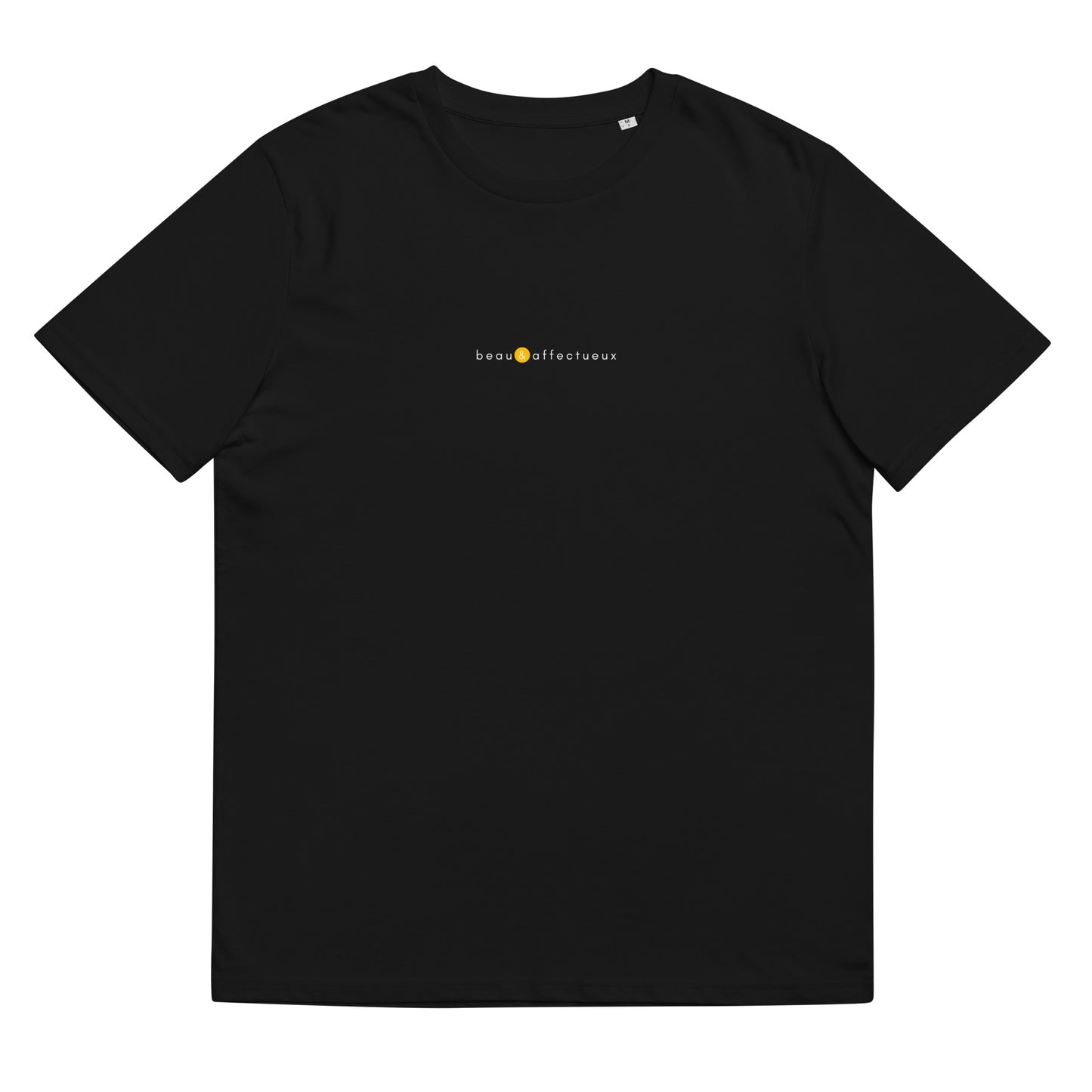 T-shirt noir marque française, logo jaune, beau et affectueux de la marque belle et beau