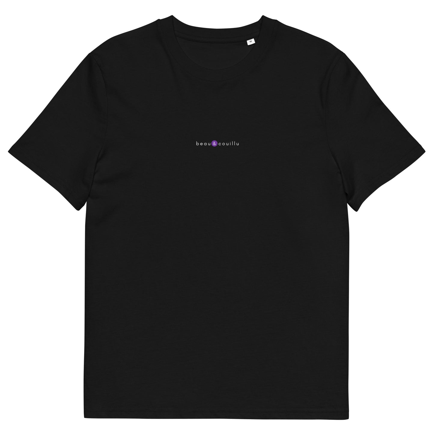 T-shirt noir original et unique, logo violet, beau et couillu de la marque belle et beau