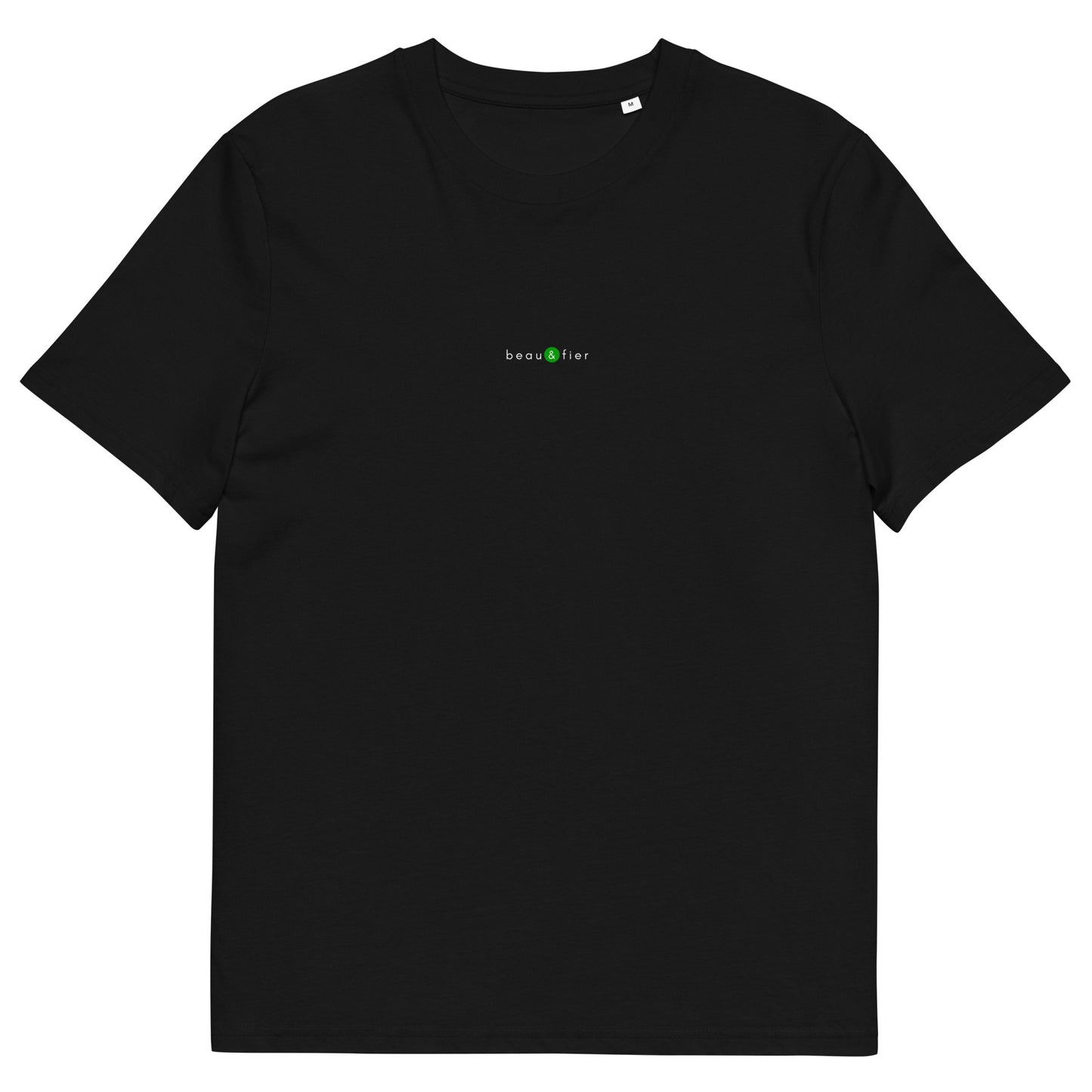 T-shirt noir personnalisé, logo vert, beau et fier de la marque belle et beau