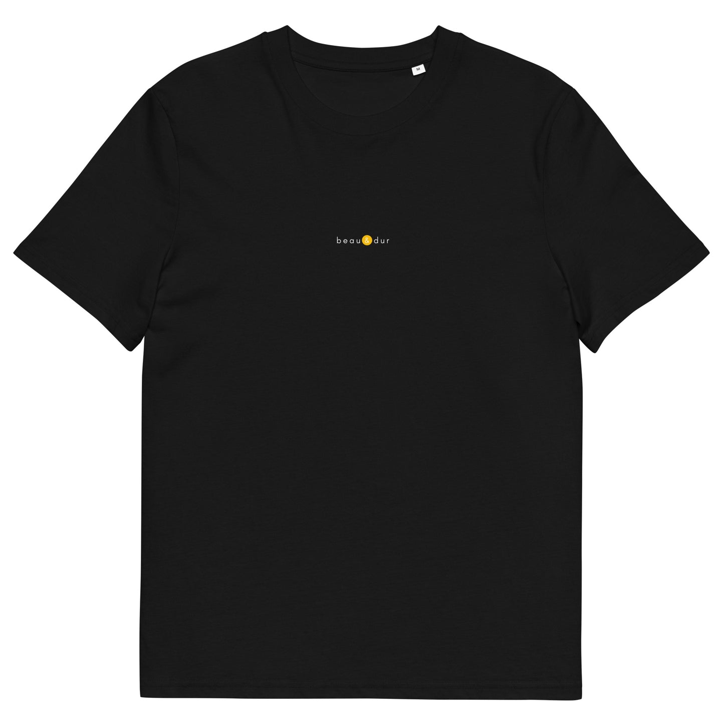 T-shirt noir tendance, logo jaune, beau et dur de la marque belle et beau