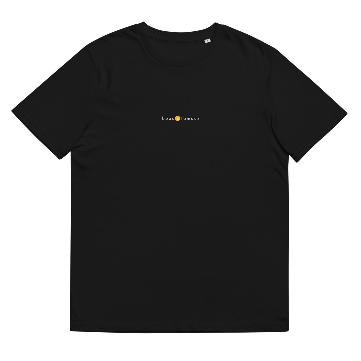 T-shirt noir tendance, logo jaune, beau et fameux de la marque belle et beau