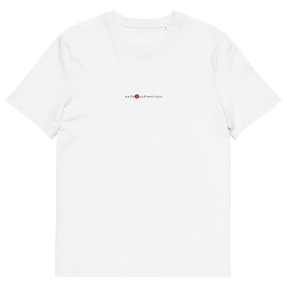 T-shirt blanc écoresponsable, logo rouge, belle et authentique de la marque belle et beau