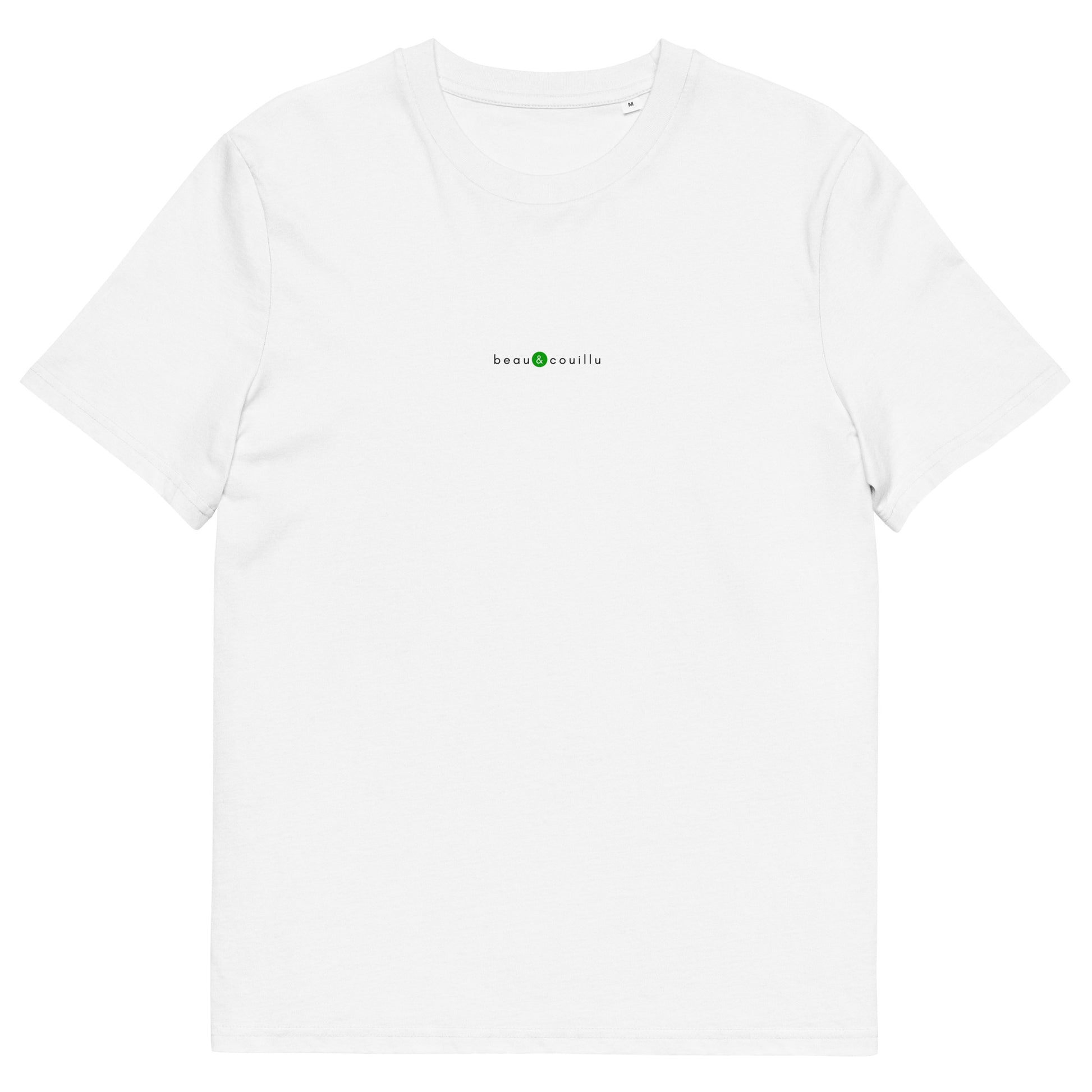 T-shirt blanc de qualité, logo vert, beau et couillu de la marque belle et beau
