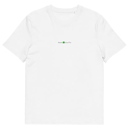T-shirt blanc de qualité, logo vert, beau et couillu de la marque belle et beau