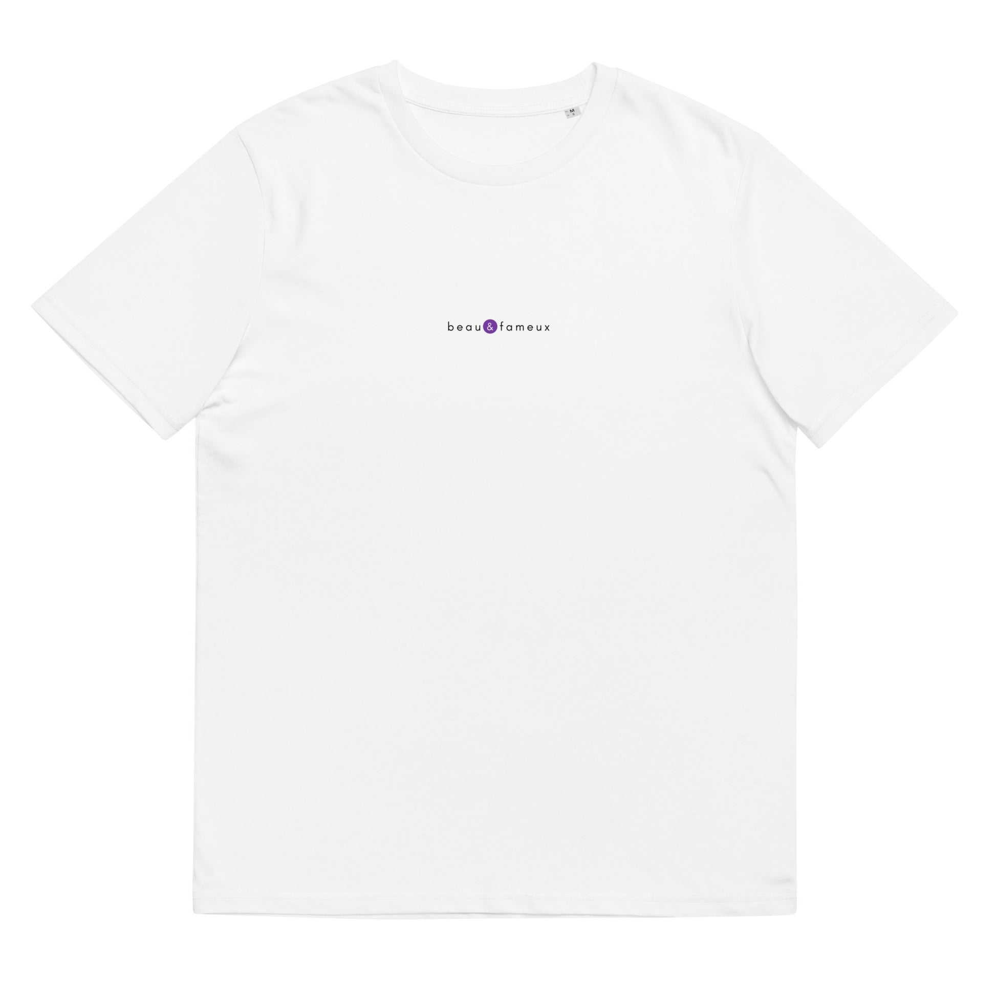 T-shirt blanc décalé et original, logo violet, beau et fameux de la marque belle et beau