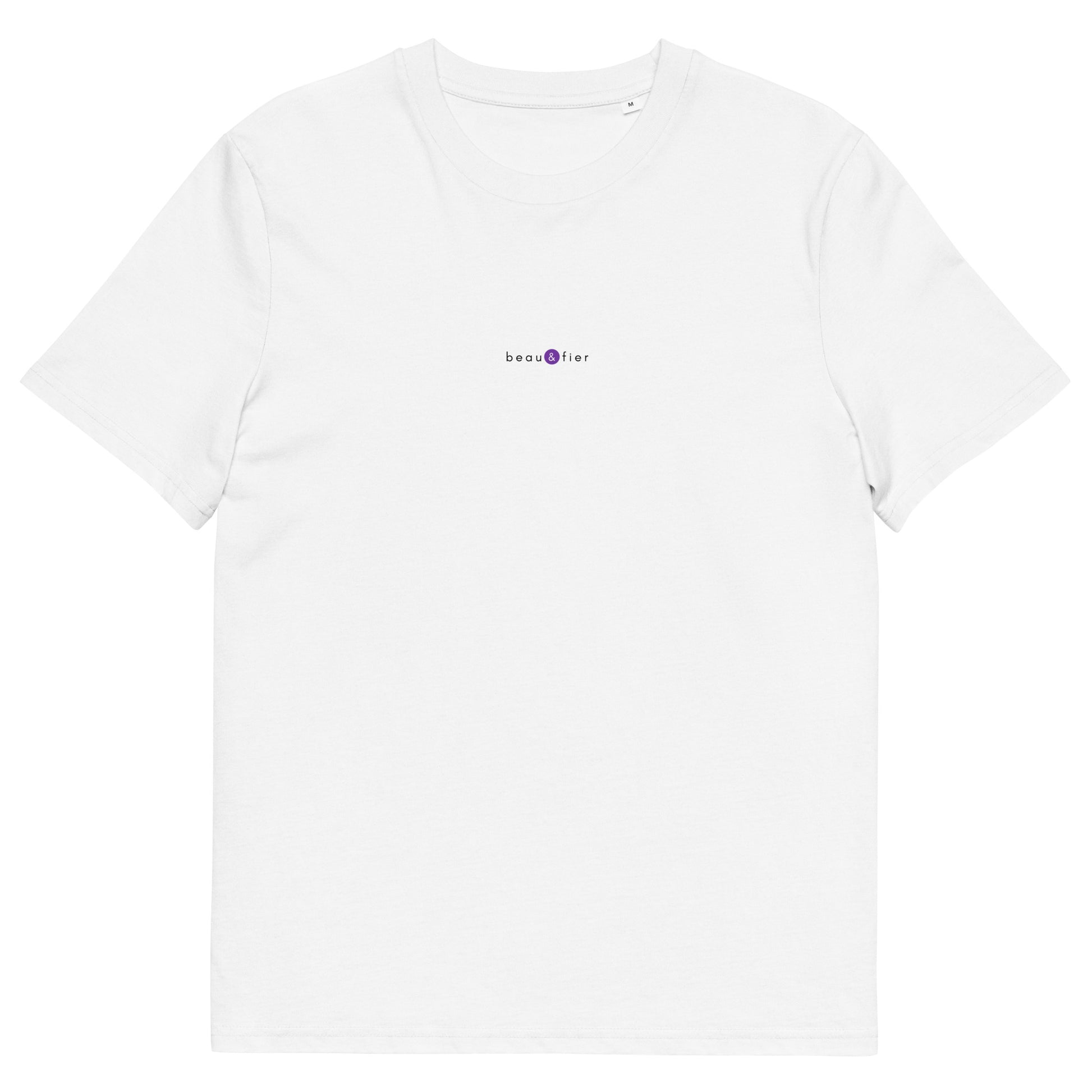 T-shirt blanc décalé et original, logo violet, beau et fier de la marque belle et beau