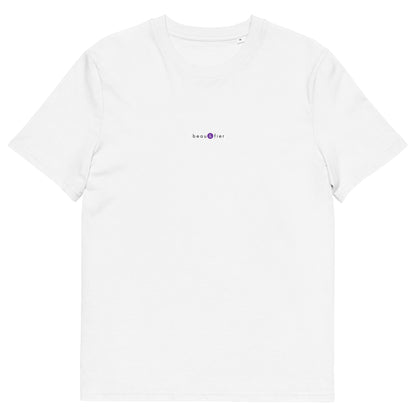T-shirt blanc décalé et original, logo violet, beau et fier de la marque belle et beau