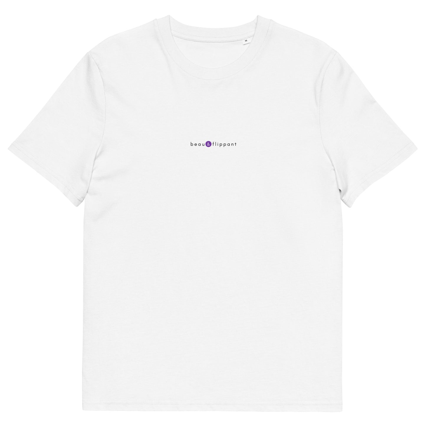 T-shirt blanc décalé et original, logo violet, beau et flippant de la marque belle et beau