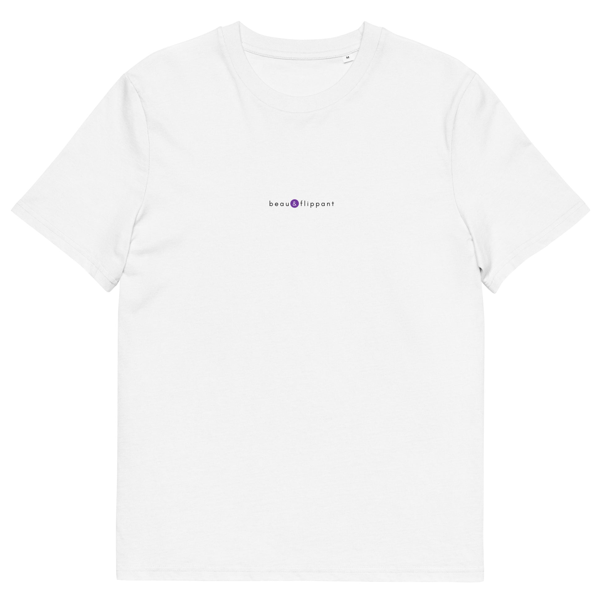 T-shirt blanc décalé et original, logo violet, beau et flippant de la marque belle et beau