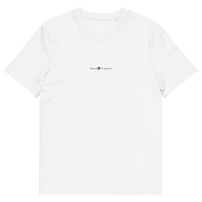 T-shirt blanc décalé et original, logo violet, beau et flippant de la marque belle et beau
