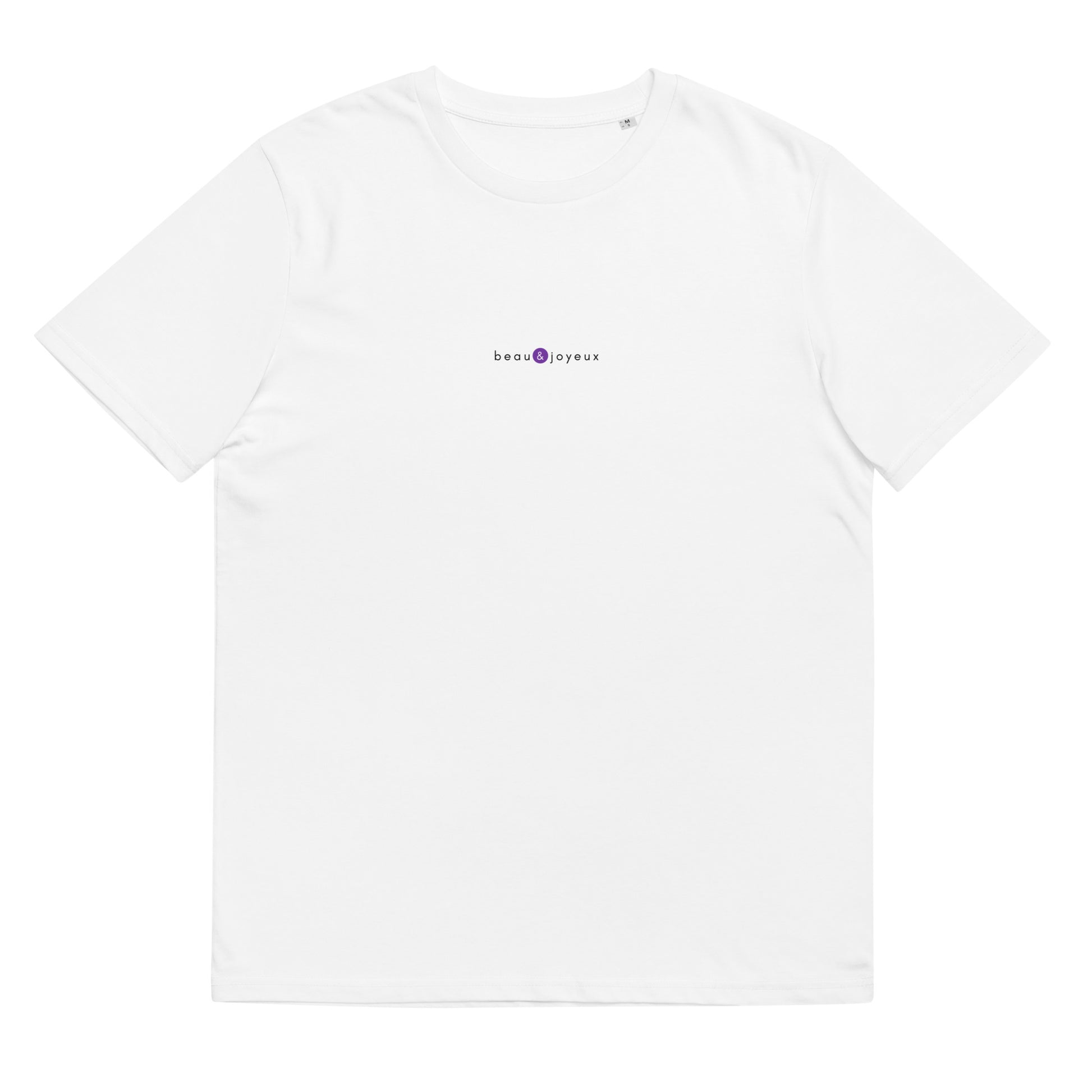 T-shirt blanc décalé et original, logo violet, beau et joyeux de la marque belle et beau