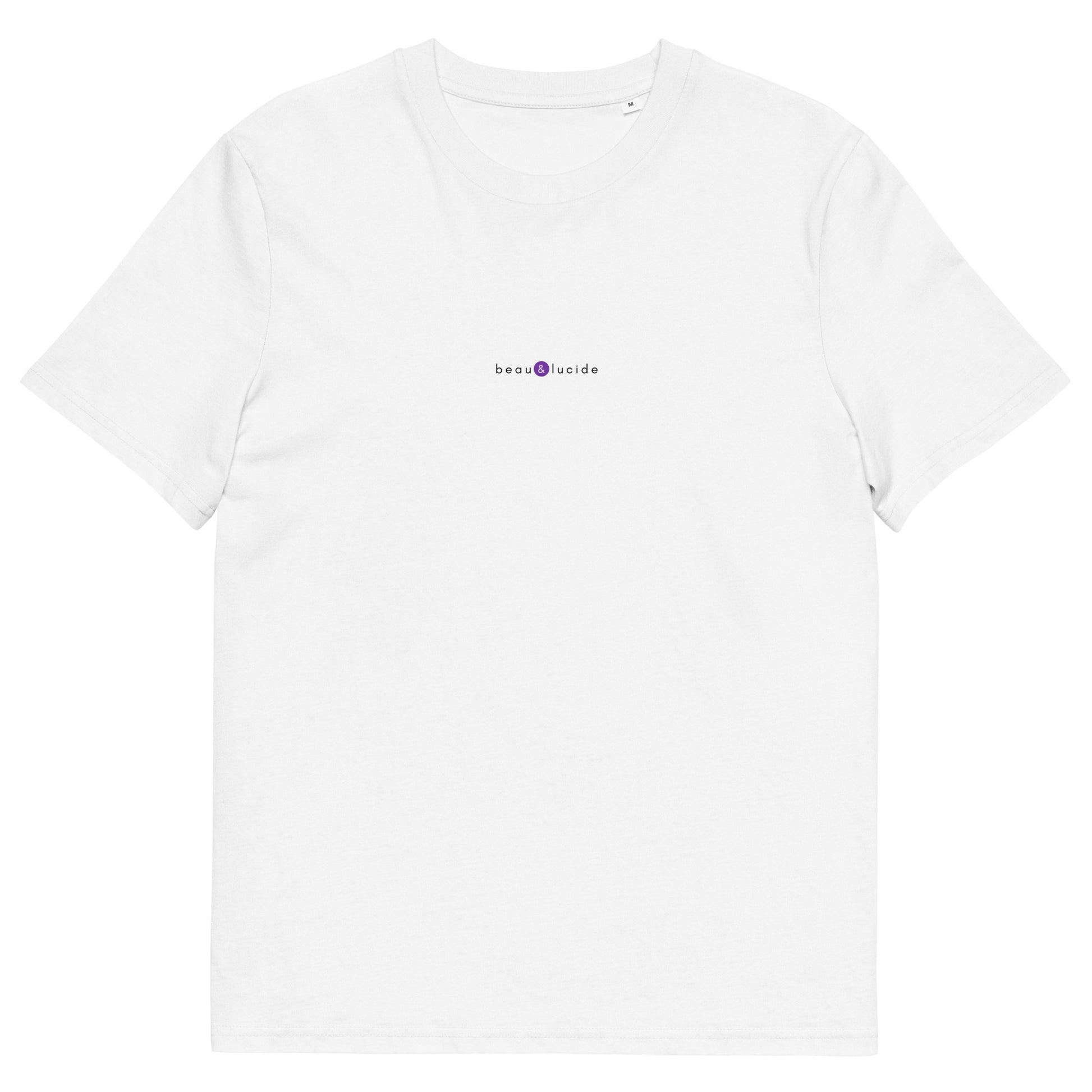 T-shirt blanc décalé et original, logo violet, beau et lucide de la marque belle et beau