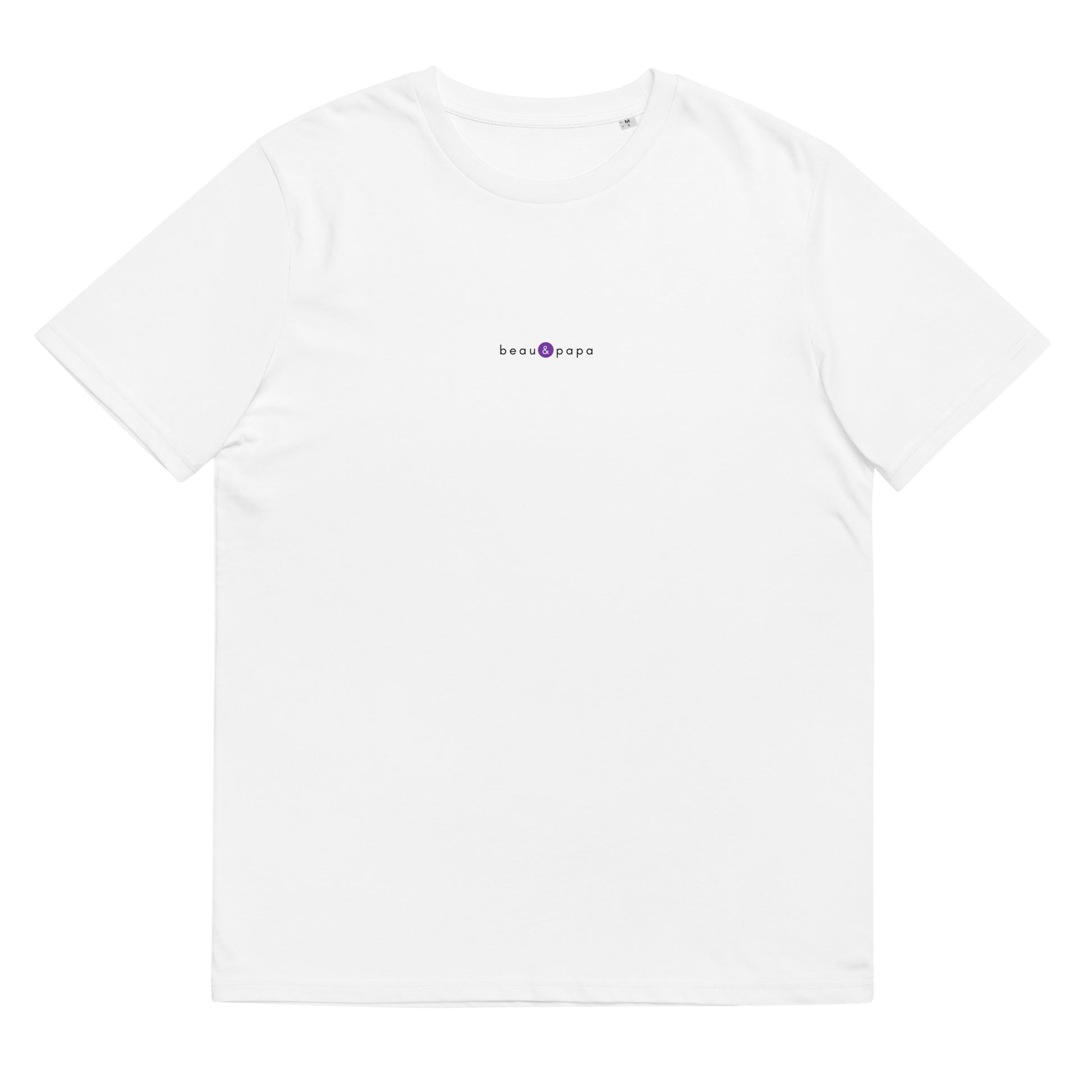 T-shirt blanc décalé et original, logo violet, beau et papa de la marque belle et beau