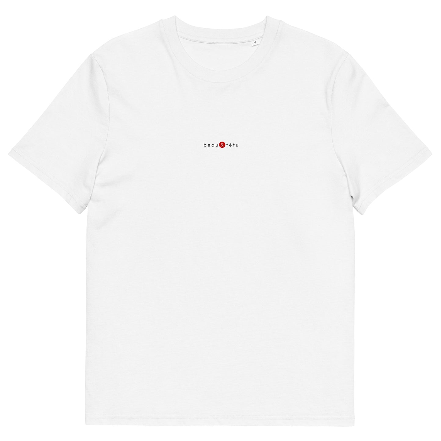 T-shirt blanc écoresponsable, logo rouge, beau et têtu de la marque belle et beau