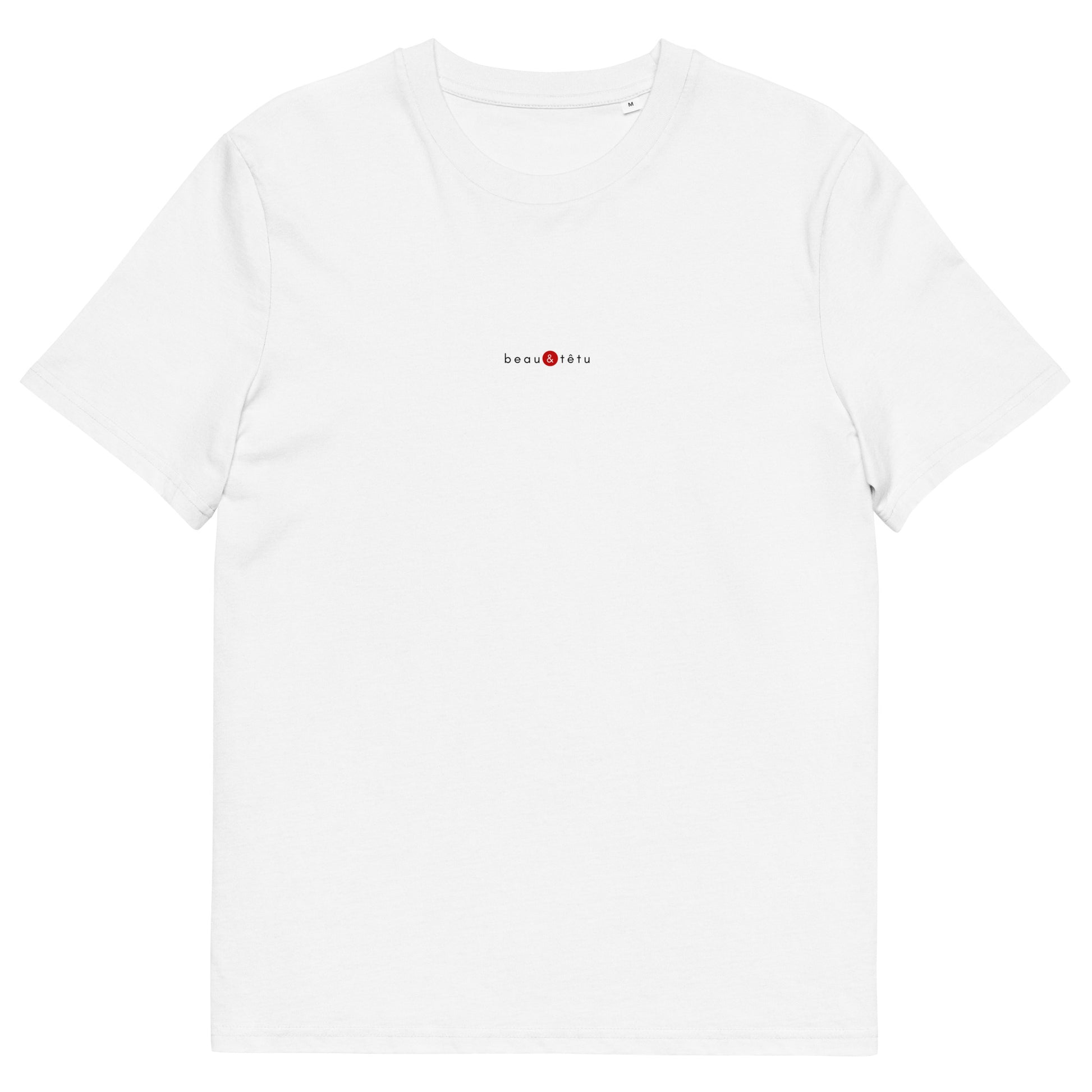 T-shirt blanc écoresponsable, logo rouge, beau et têtu de la marque belle et beau