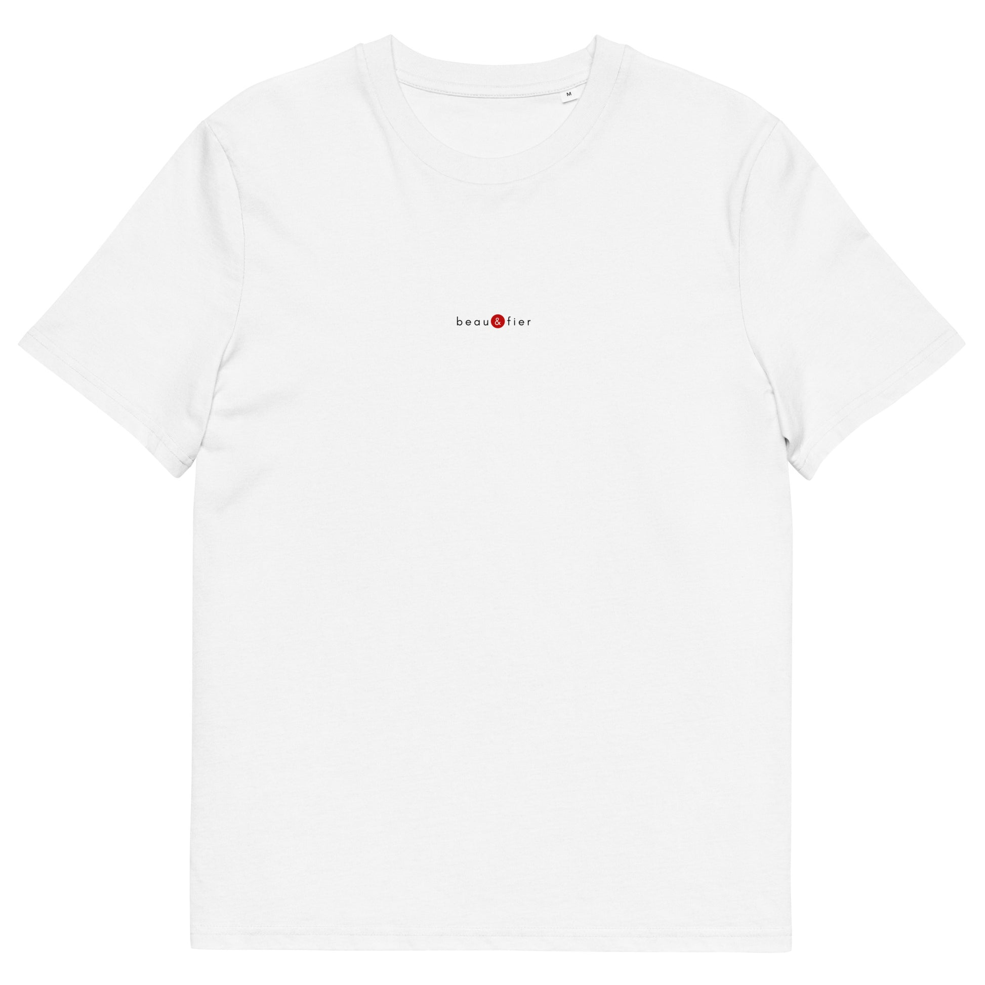 T-shirt blanc écoresponsable, logo rouge, beau et fier de la marque belle et beau