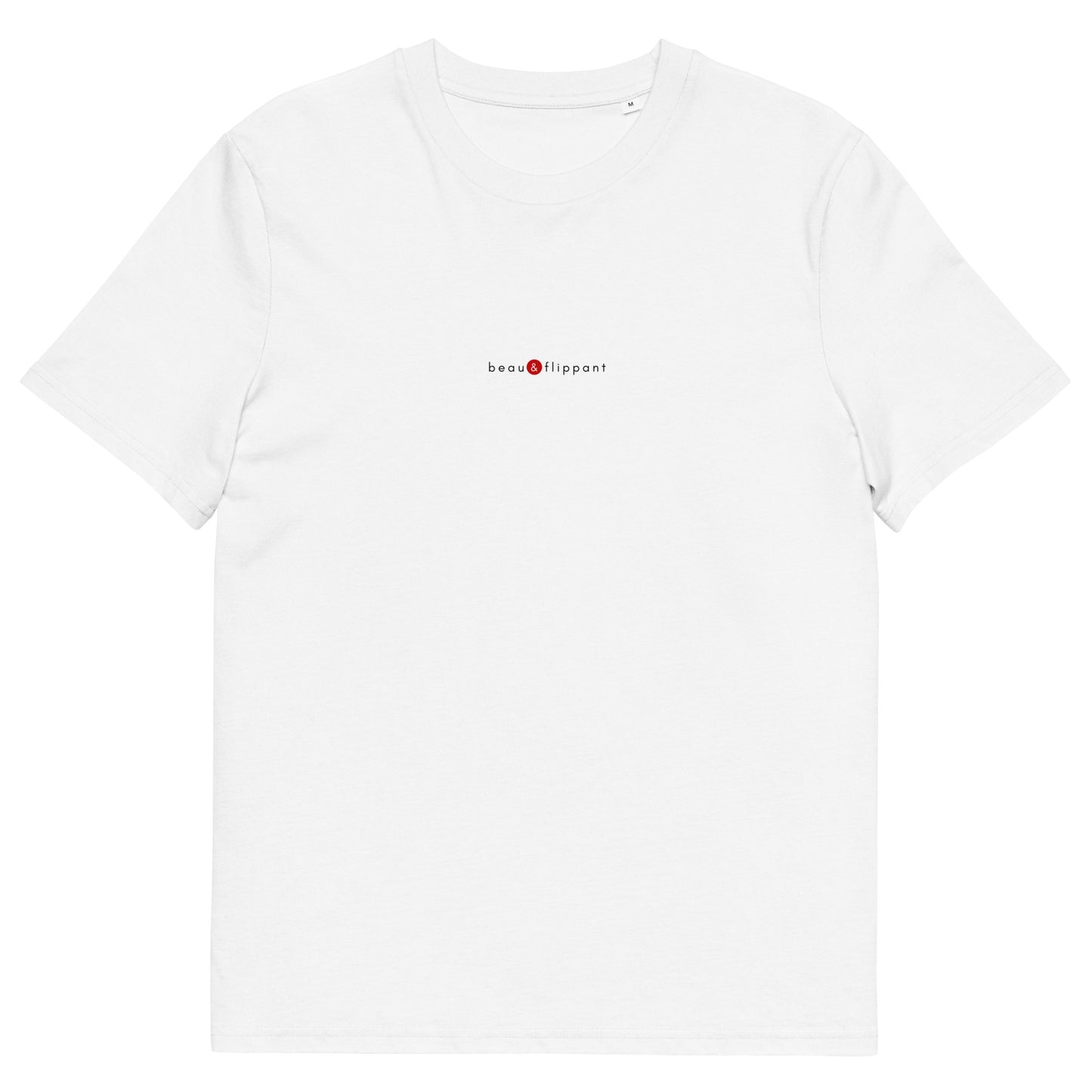 T-shirt blanc écoresponsable, logo rouge, beau et flippant de la marque belle et beau