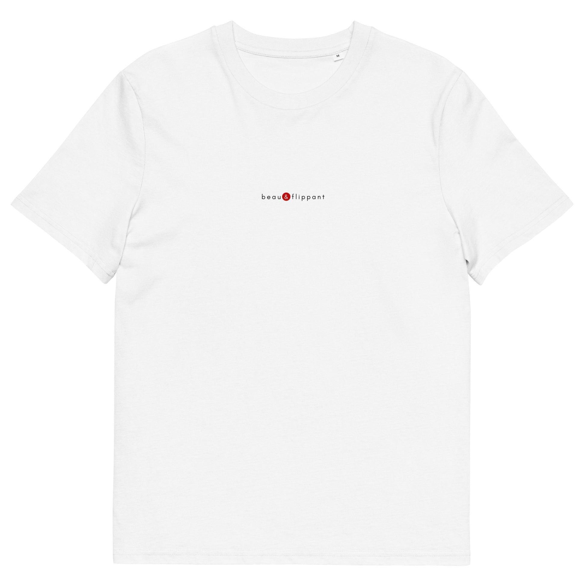 T-shirt blanc écoresponsable, logo rouge, beau et flippant de la marque belle et beau