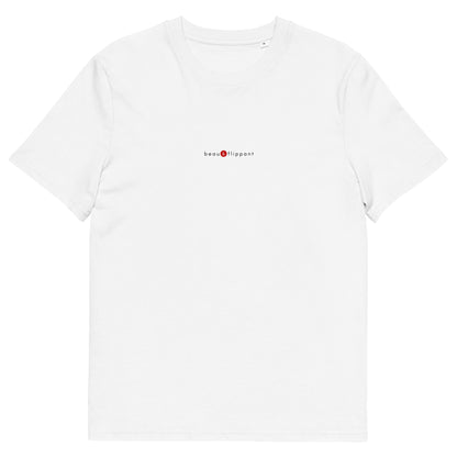 T-shirt blanc écoresponsable, logo rouge, beau et flippant de la marque belle et beau