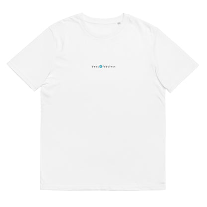 T-shirt blanc femme et homme stylé, logo bleu, beau et fabuleux de la marque belle et beau