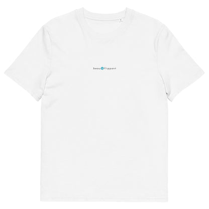 T-shirt blanc femme et homme stylé, logo bleu, beau et flippant de la marque belle et beau