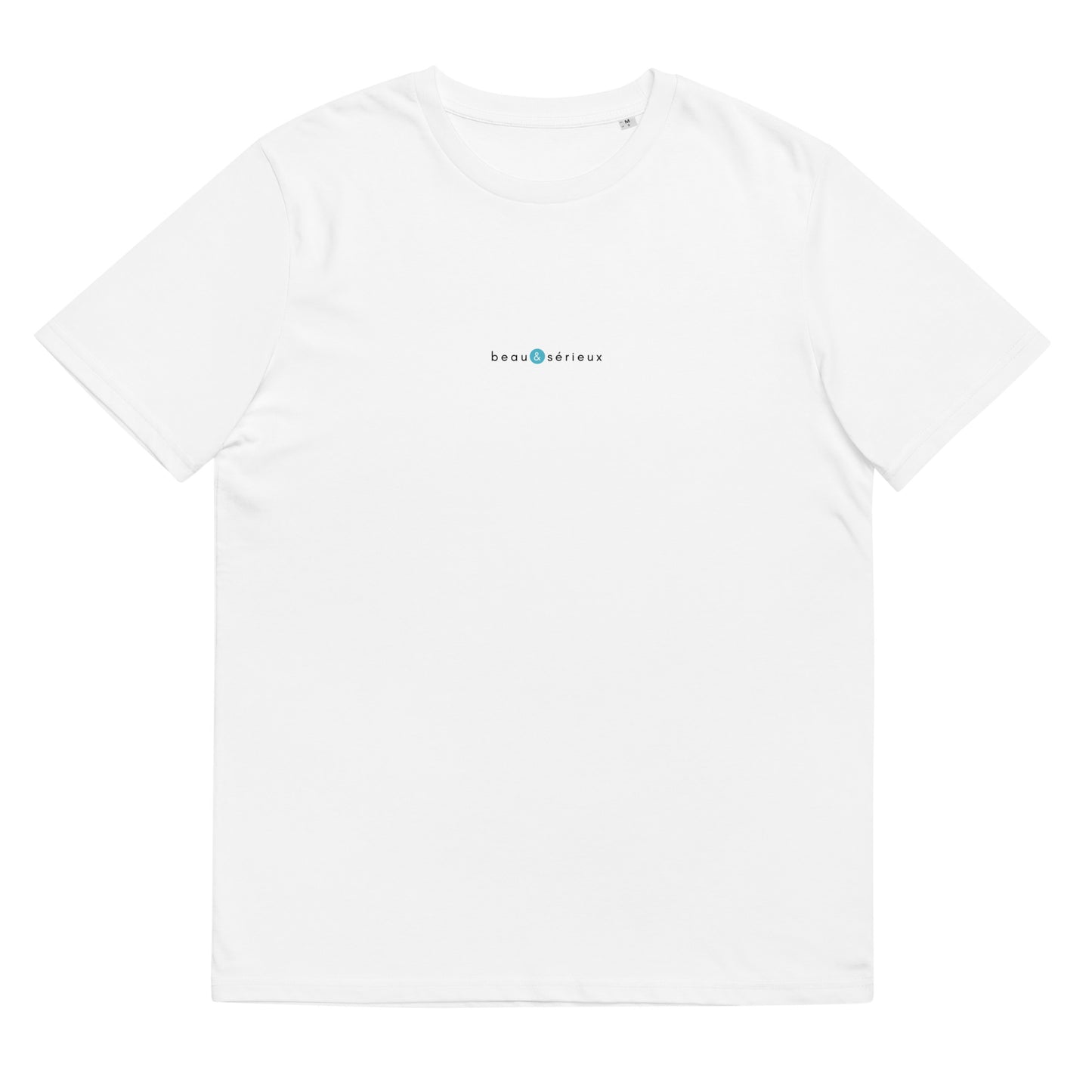 T-shirt blanc femme et homme stylé, logo bleu, beau et sérieux de la marque belle et beau