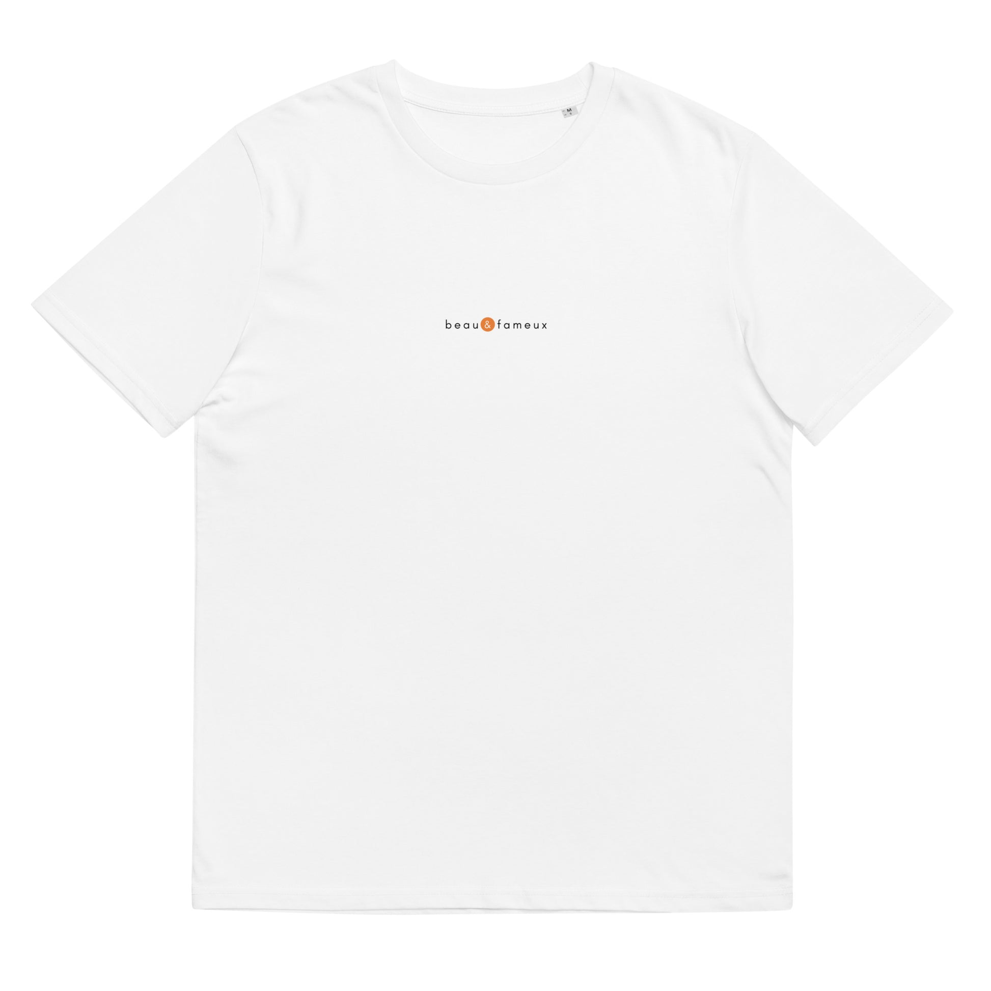 T-shirt blanc humour drôle positif, logo orange, beau et fameux de la marque belle et beau