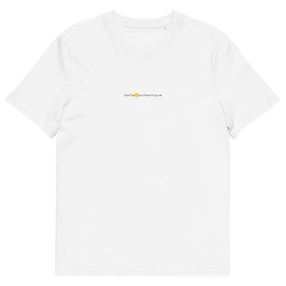 T-shirt blanc marque française, logo jaune, belle et authentique de la marque belle et beau
