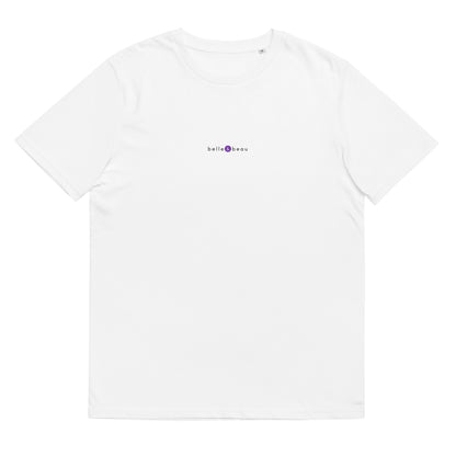 T-shirt blanc original et unique, logo violet, belle et beau de la marque belle et beau