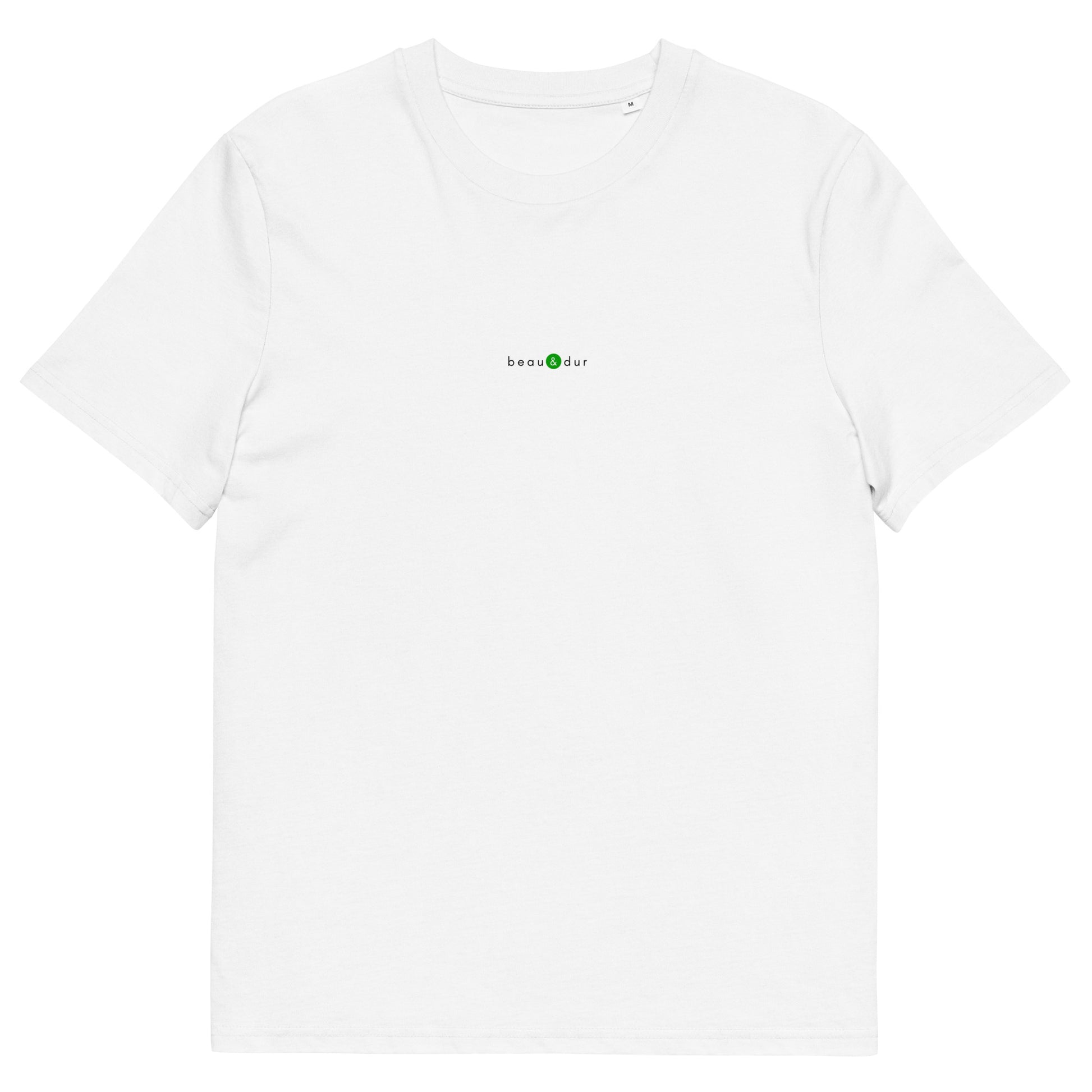 T-shirt blanc personnalisé, logo vert, beau et dur de la marque belle et beau