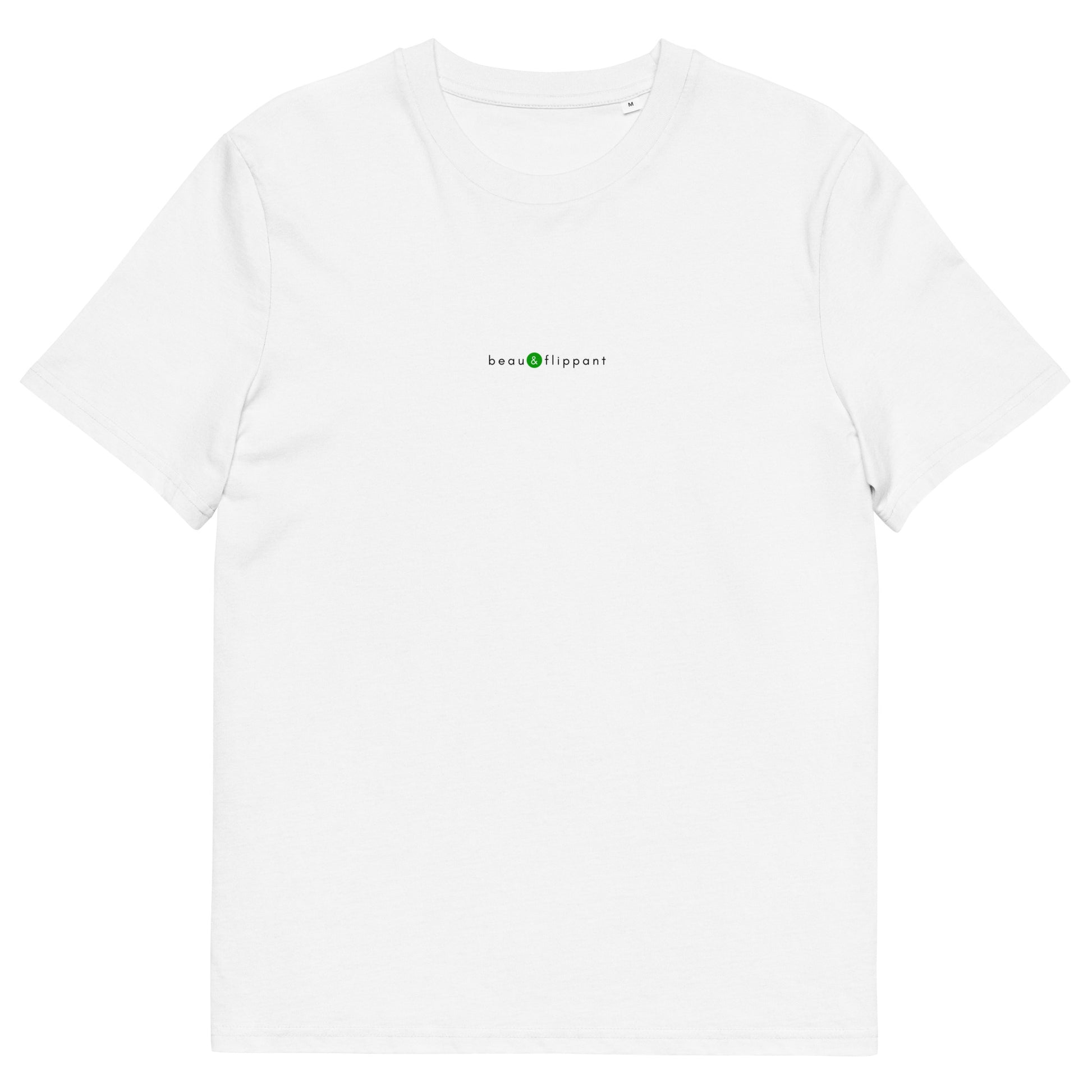 T-shirt blanc personnalisé, logo vert, beau et flippant de la marque belle et beau