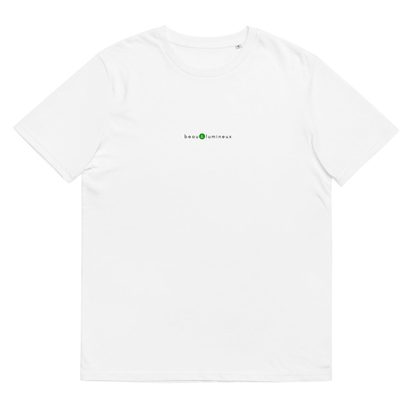 T-shirt blanc personnalisé, logo vert, beau et lumineux de la marque belle et beau