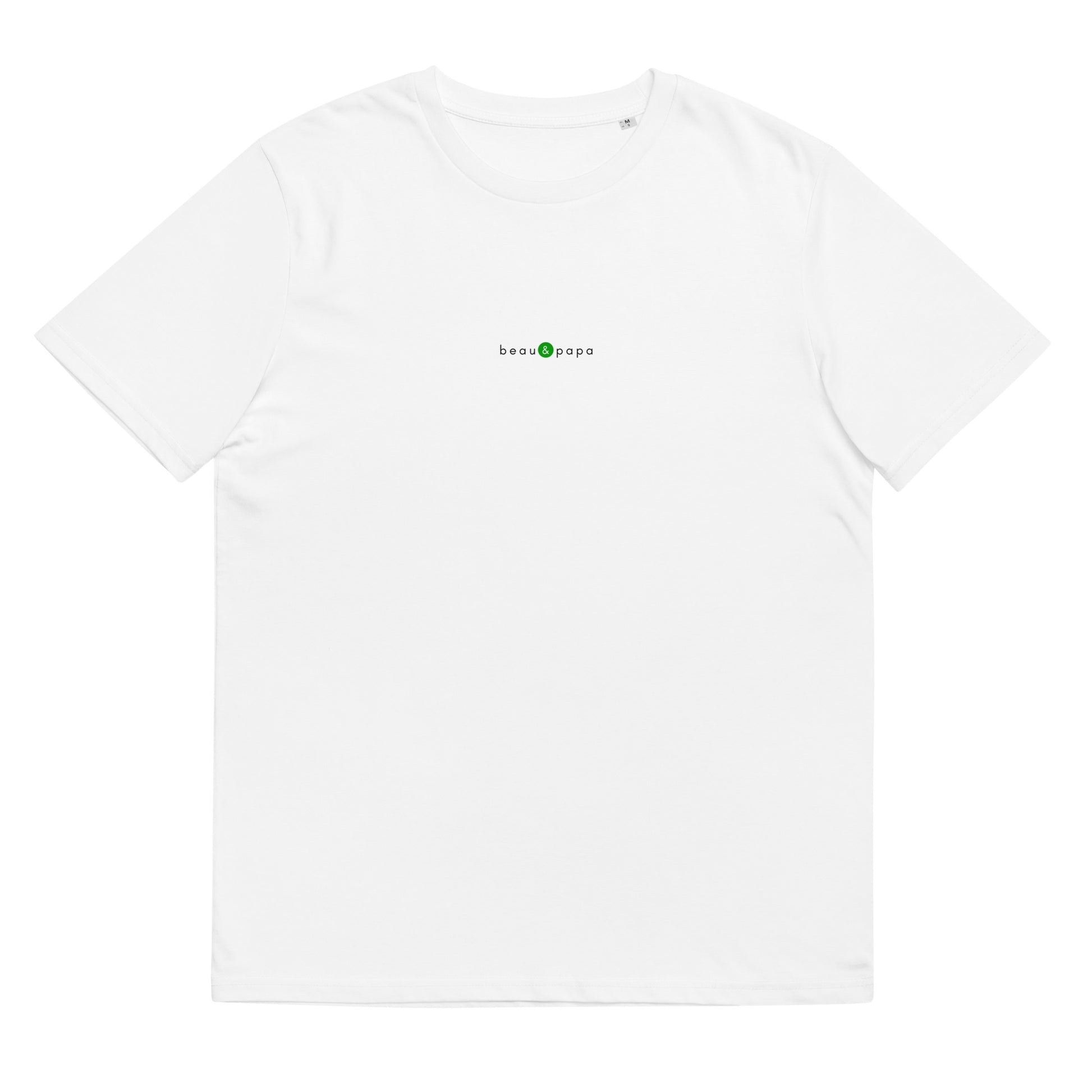 T-shirt blanc personnalisé, logo vert, beau et papa de la marque belle et beau
