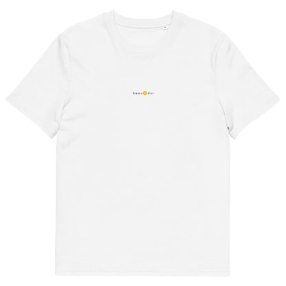 T-shirt blanc tendance, logo jaune, beau et dur de la marque belle et beau