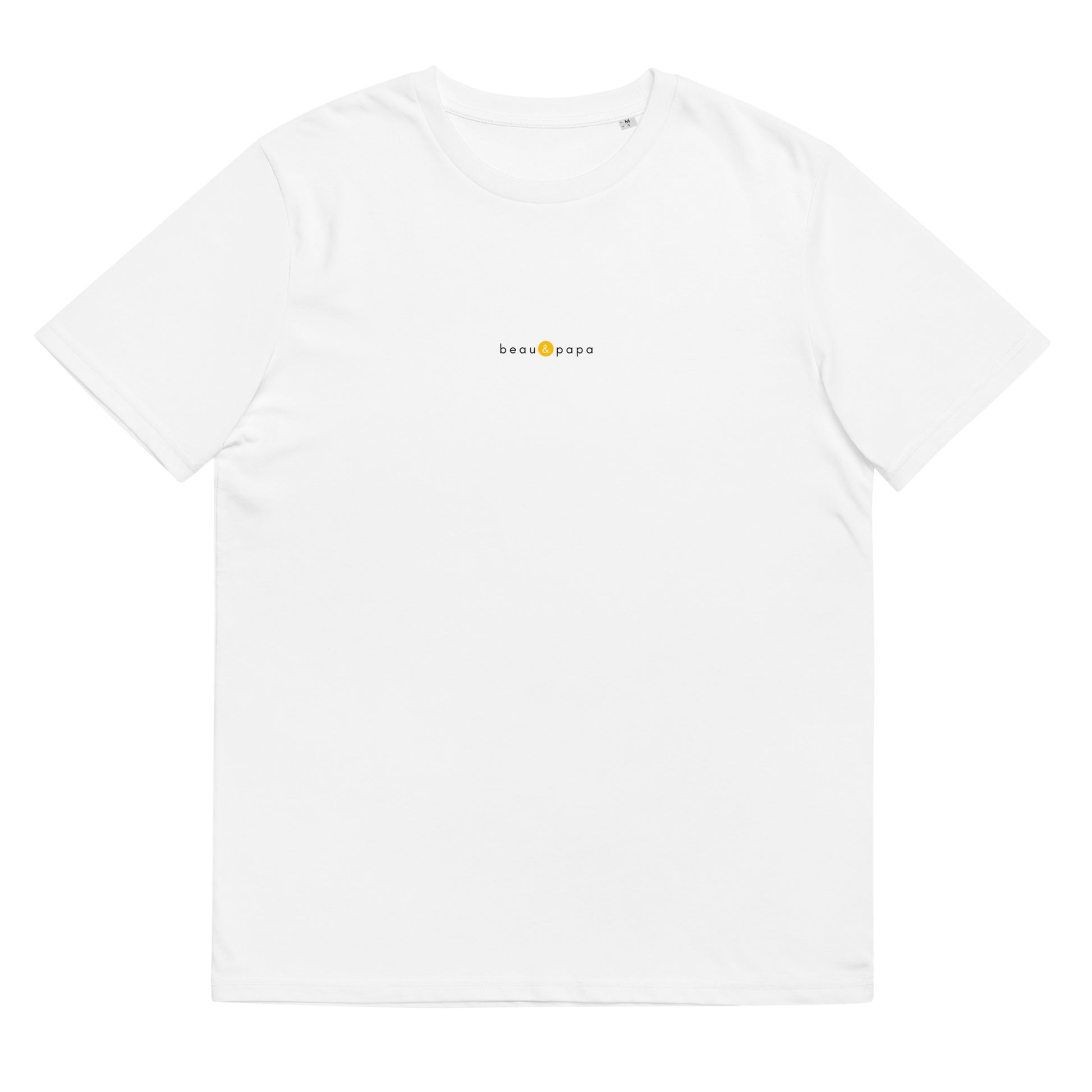 T-shirt blanc tendance, logo jaune, beau et papa de la marque belle et beau