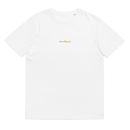 T-shirt blanc tendance, logo jaune, beau et papa de la marque belle et beau