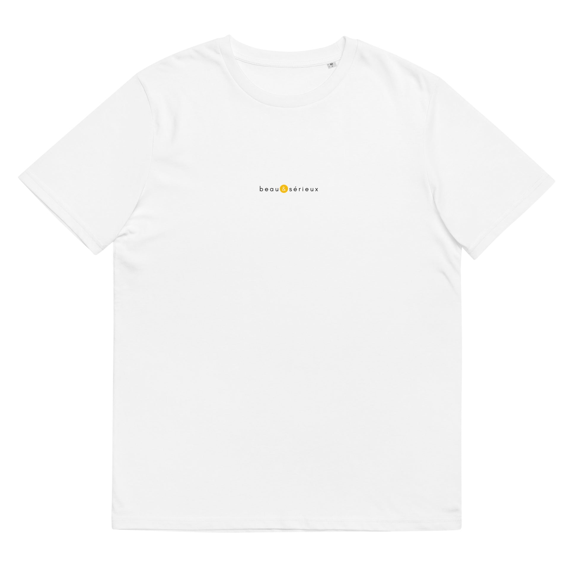T-shirt blanc tendance, logo jaune, beau et sérieux de la marque belle et beau