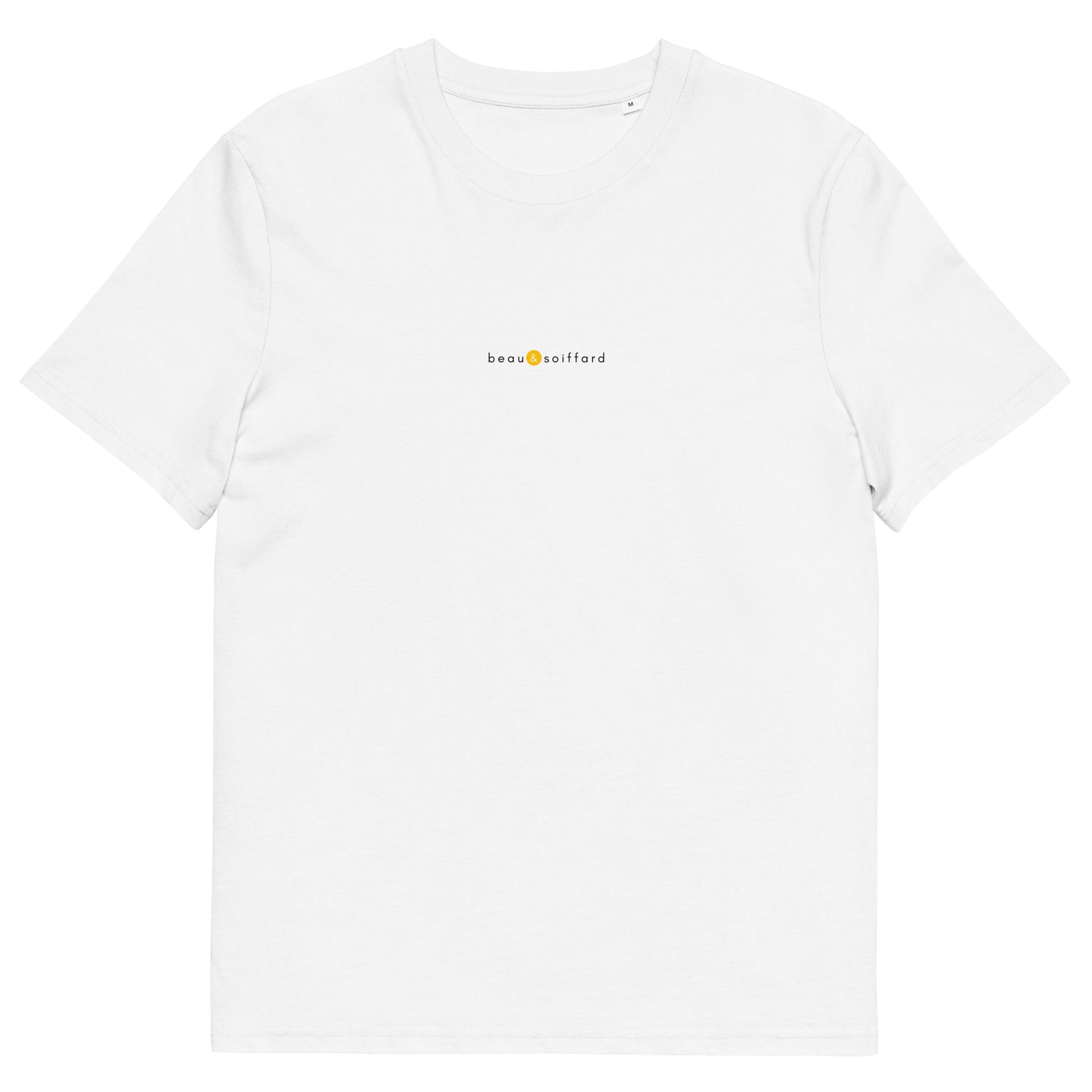 T-shirt blanc tendance, logo jaune, beau et soiffard de la marque belle et beau